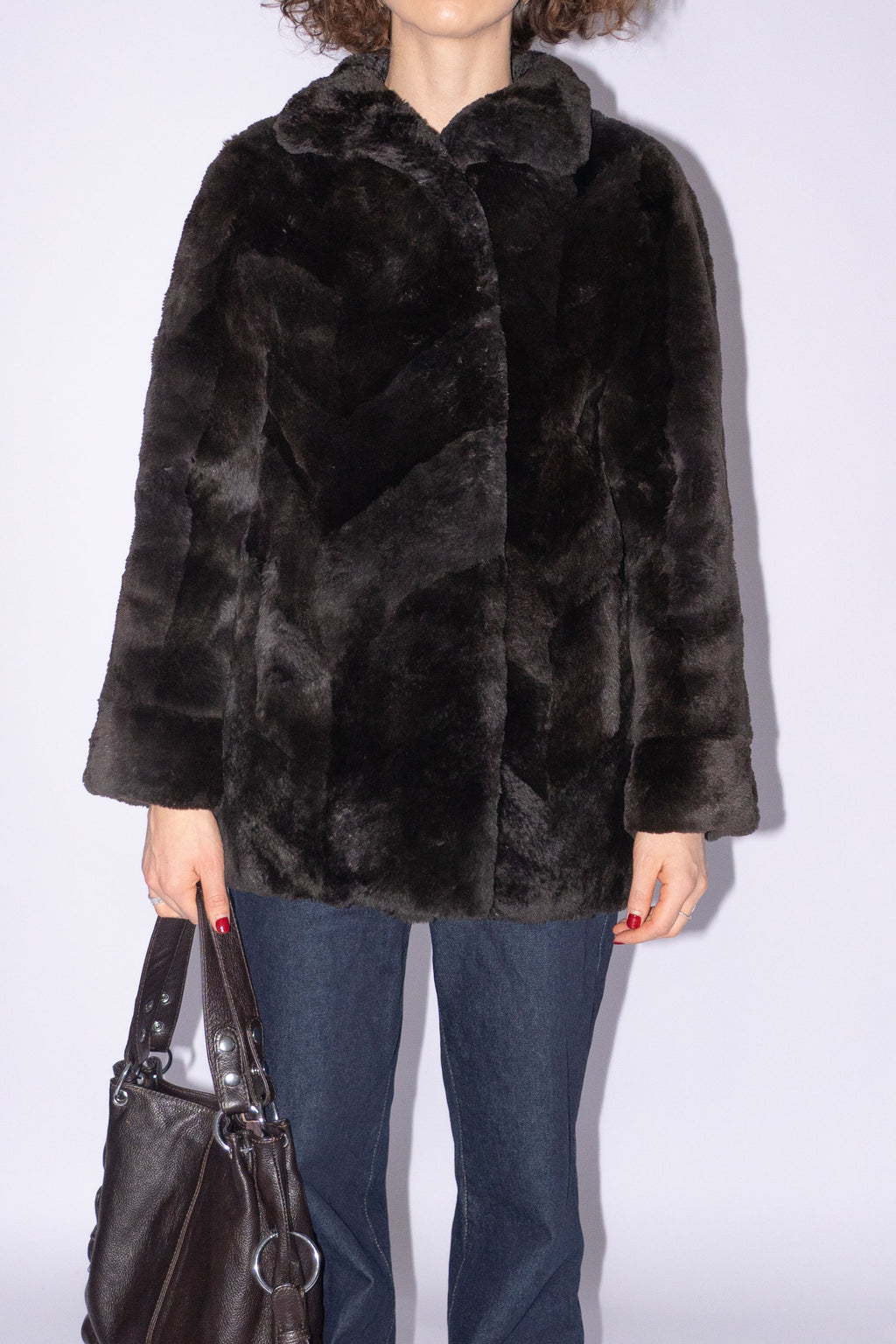 Furry Coat Dark Brown Size S