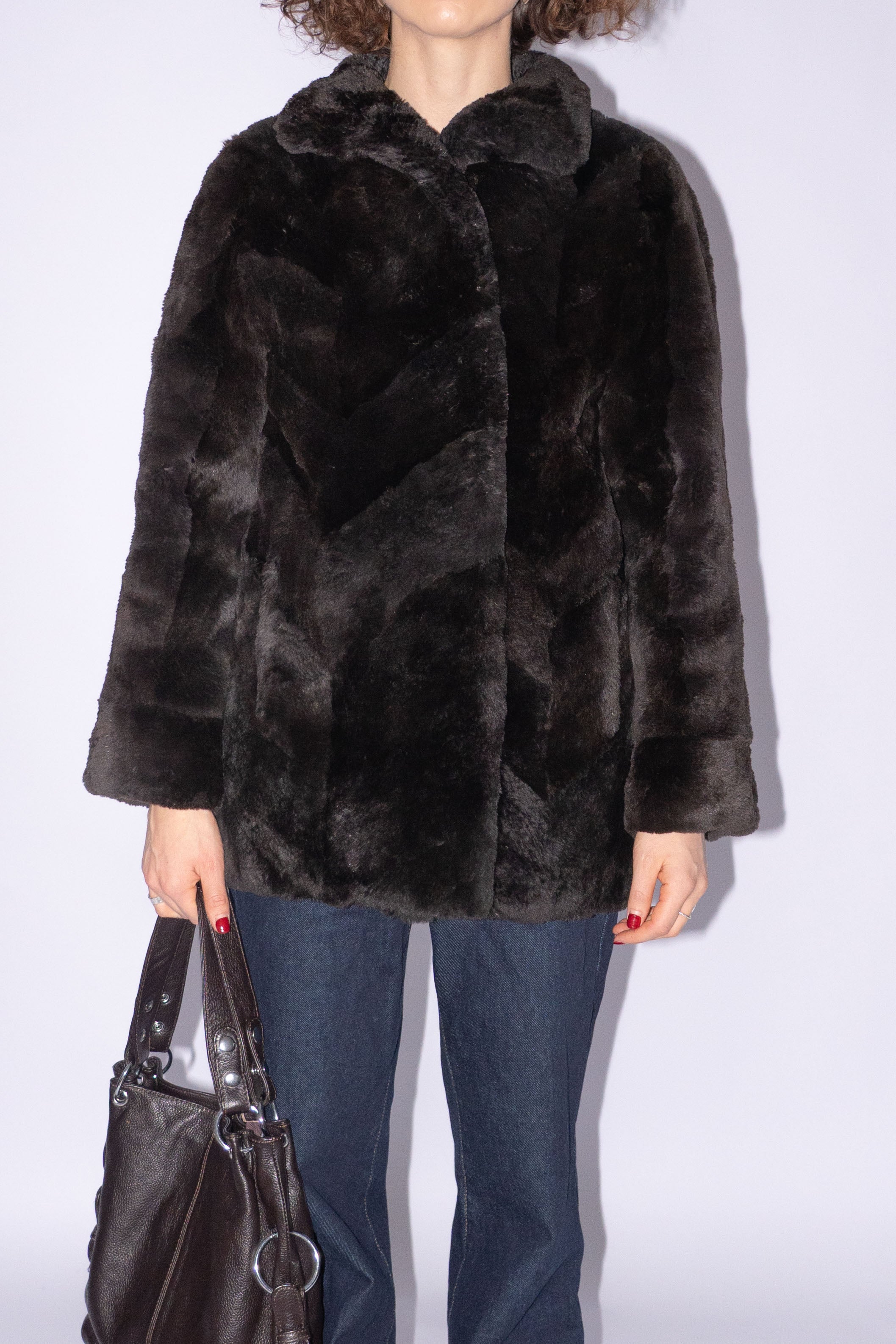 Furry Coat Dark Brown Size S