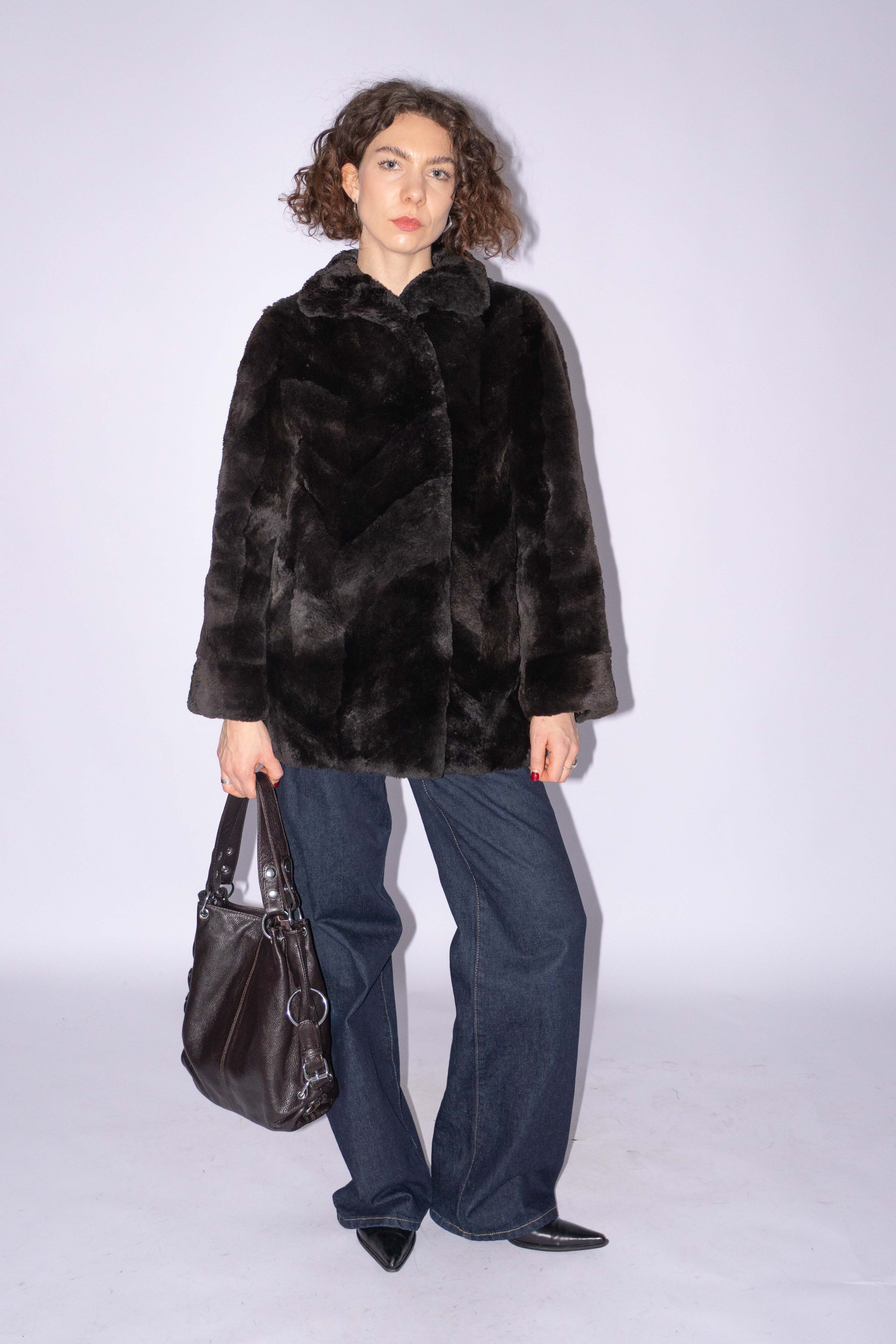 Furry Coat Dark Brown Size S