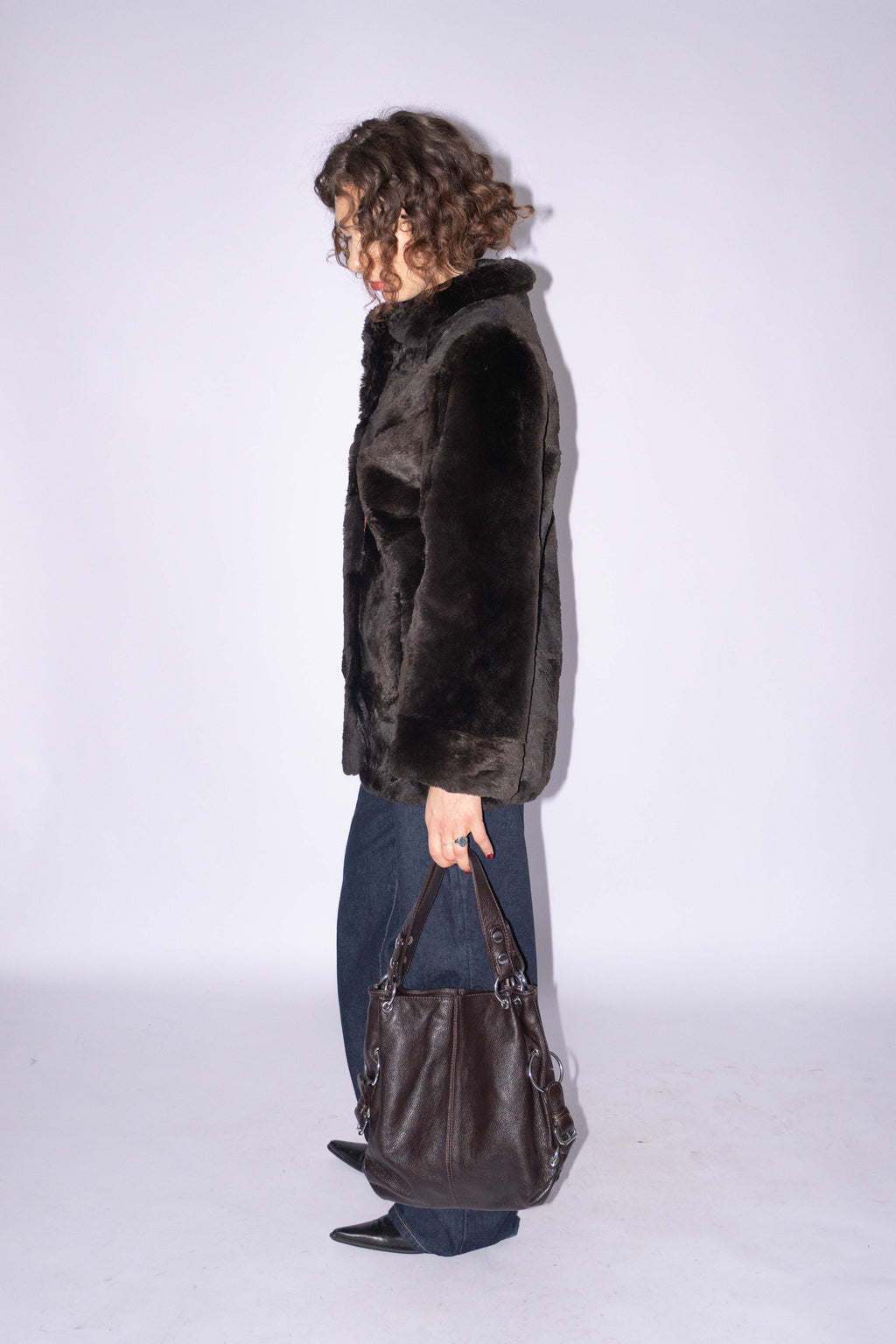 Furry Coat Dark Brown Size S