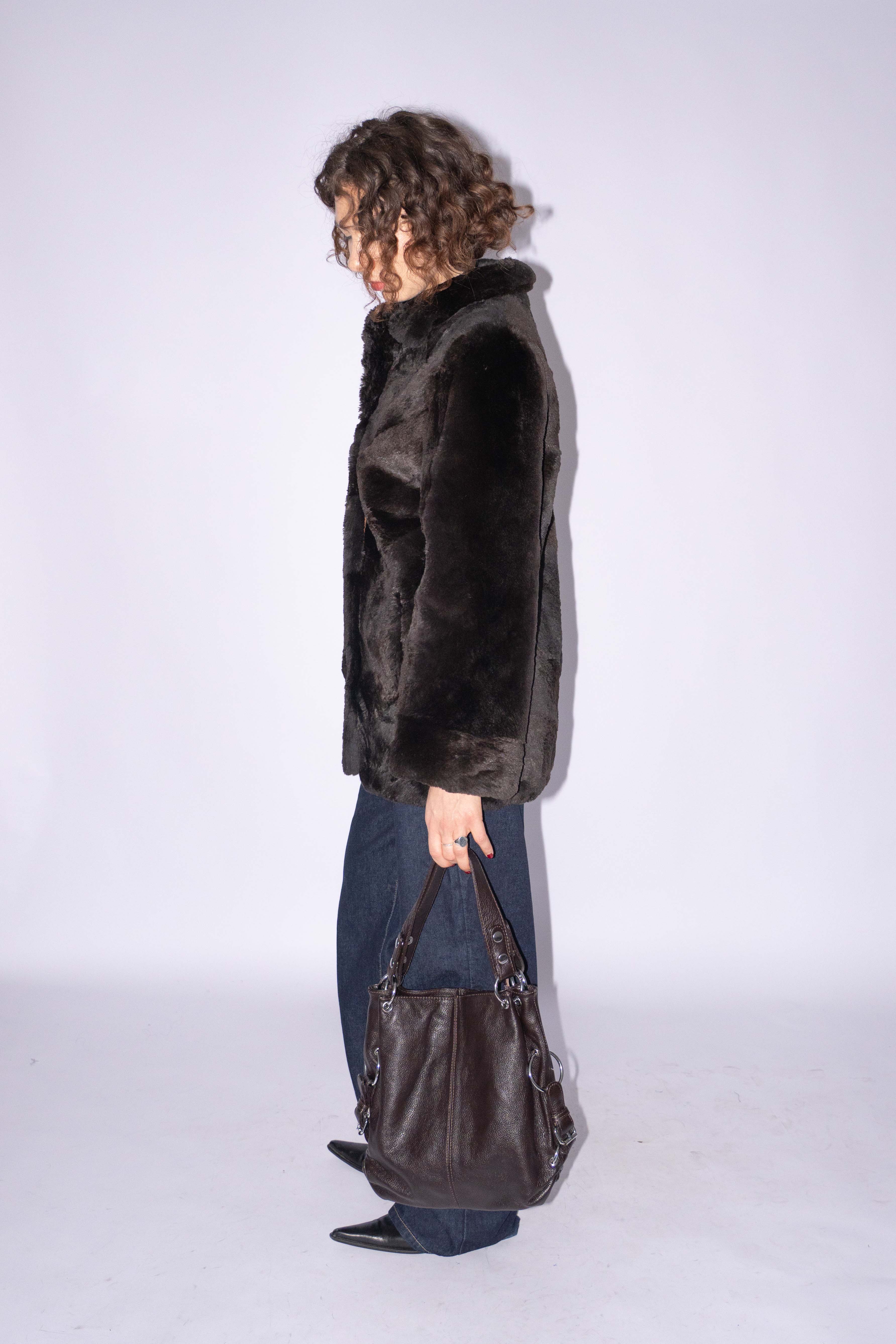 Furry Coat Dark Brown Size S