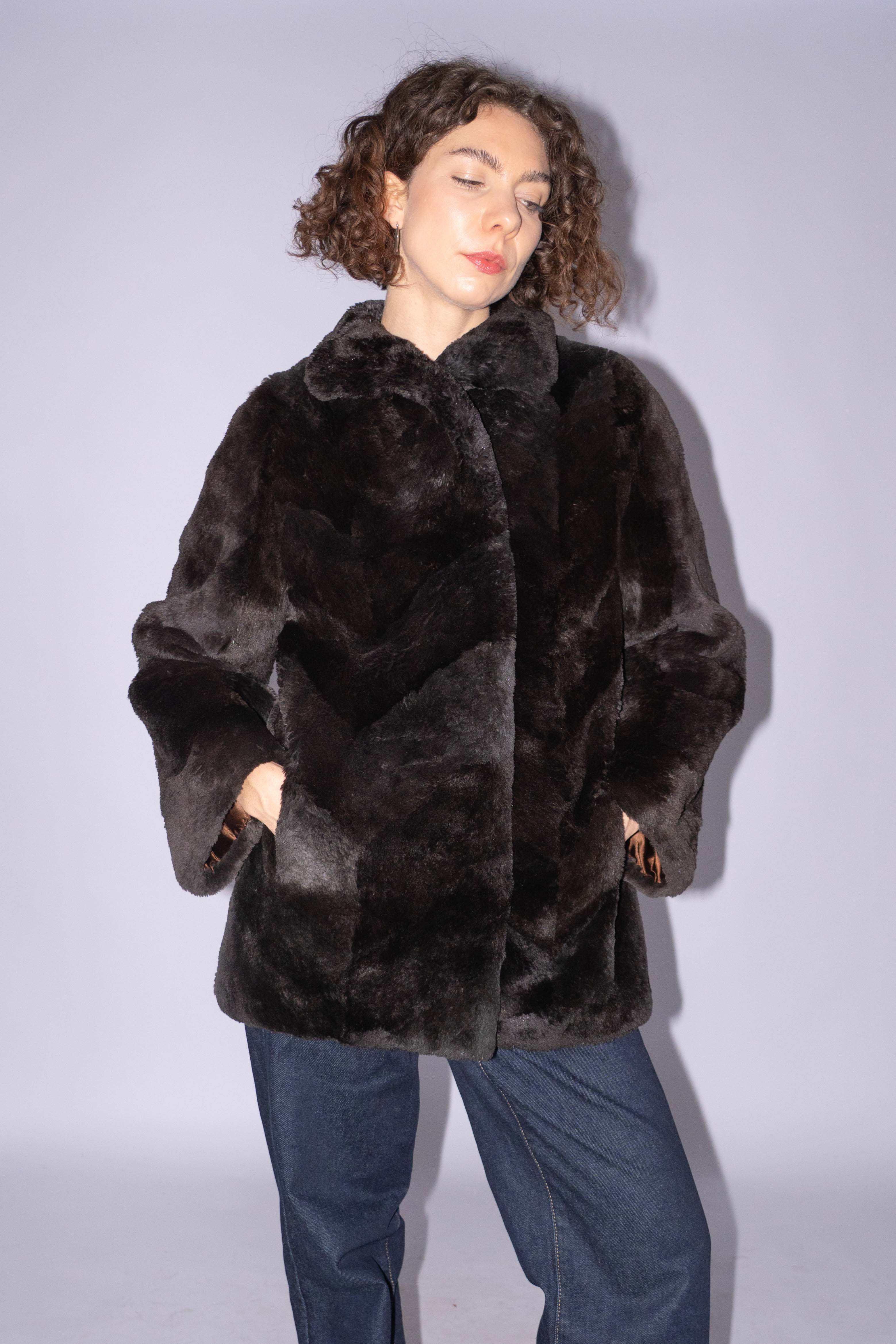 Furry Coat Dark Brown Size S