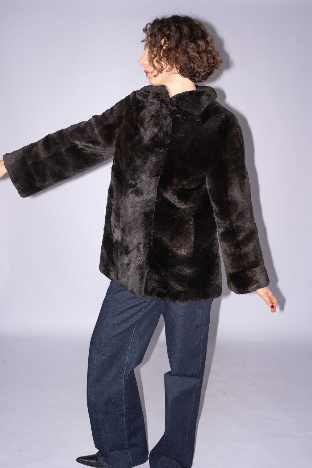 Furry Coat Dark Brown Size S