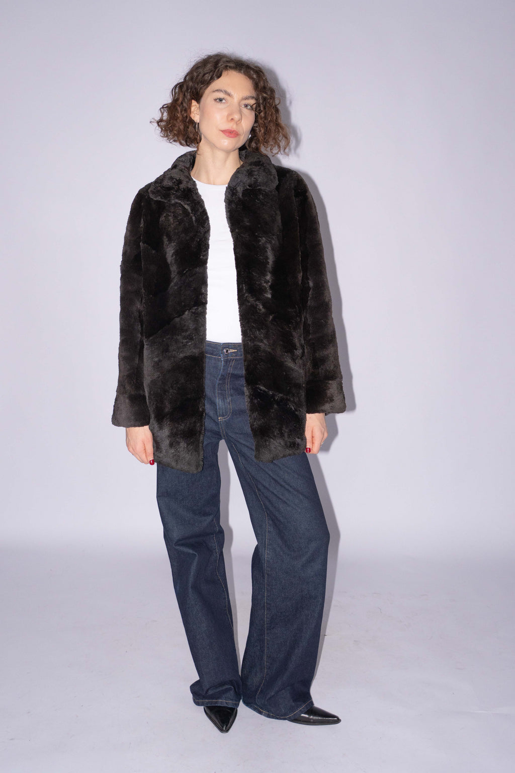 Furry Coat Dark Brown Size S