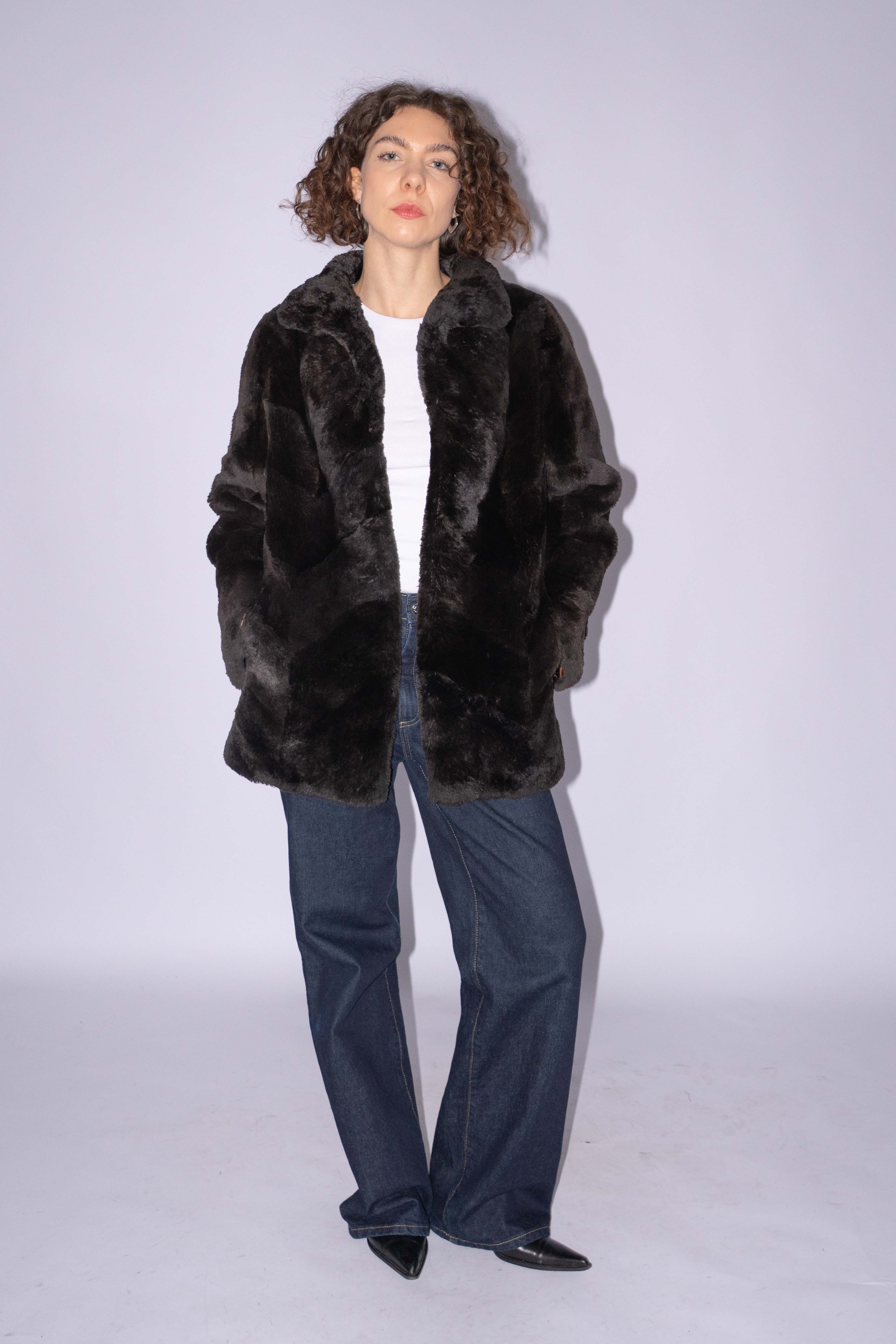 Furry Coat Dark Brown Size S