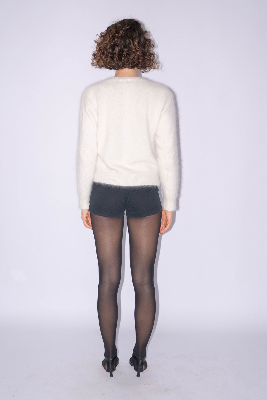 Vintage White Angora Cardigan Size M