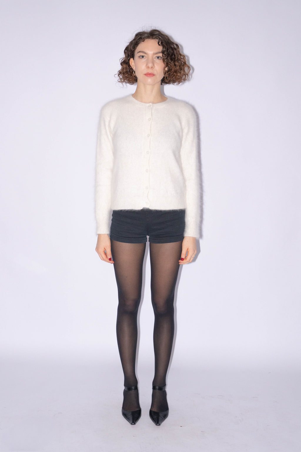 Vintage White Angora Cardigan Size M