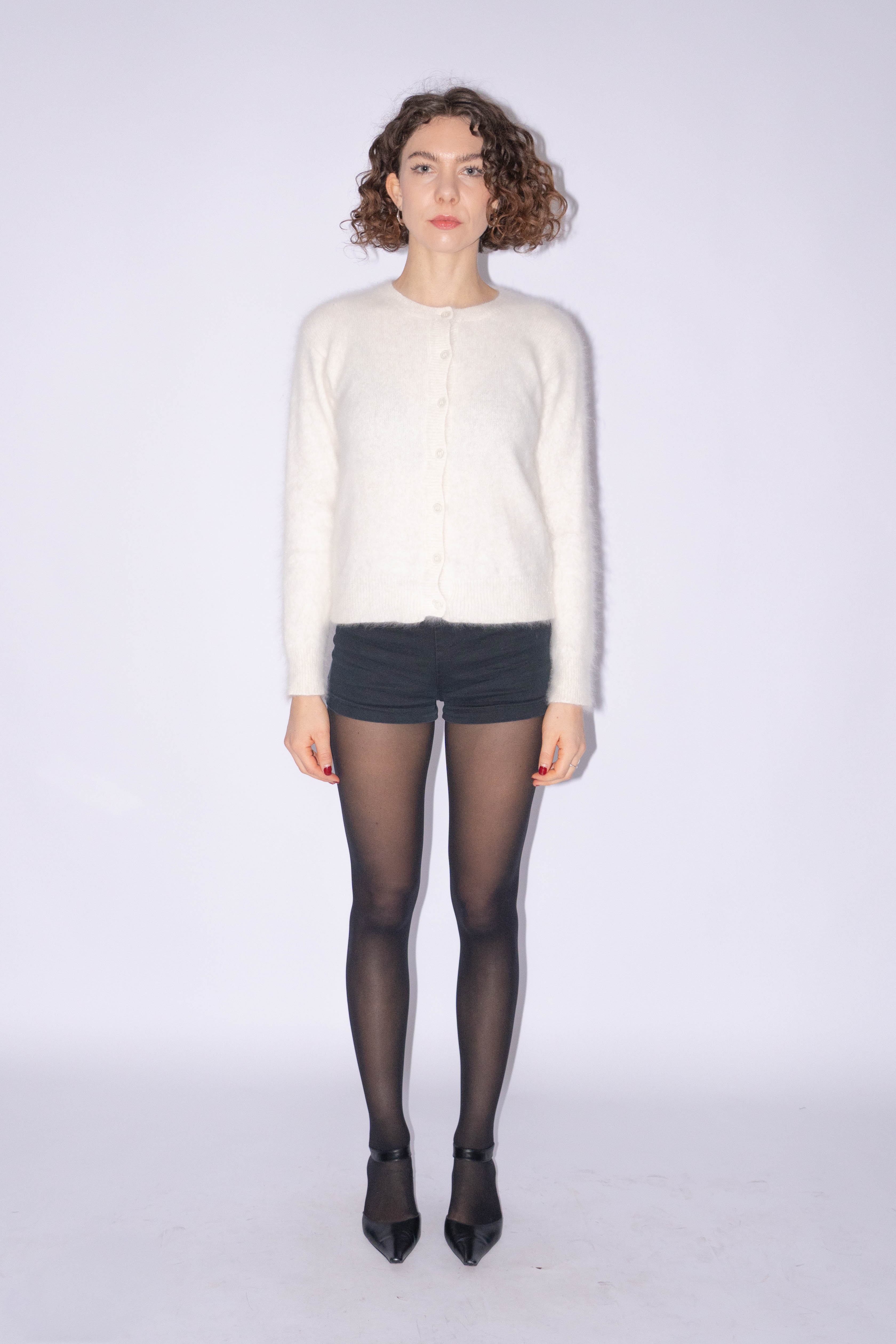 Vintage White Angora Cardigan Size M