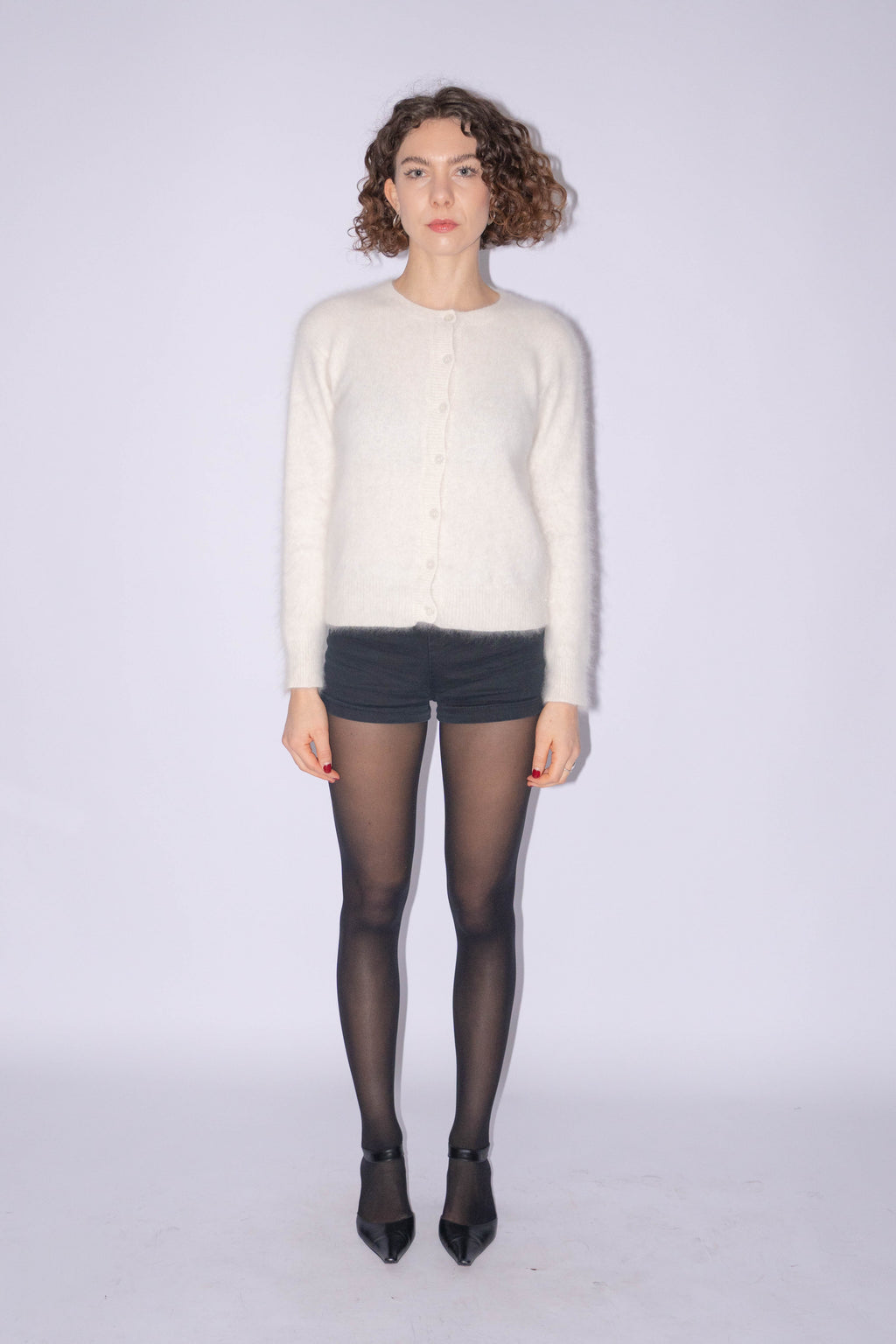 Vintage White Angora Cardigan Size M