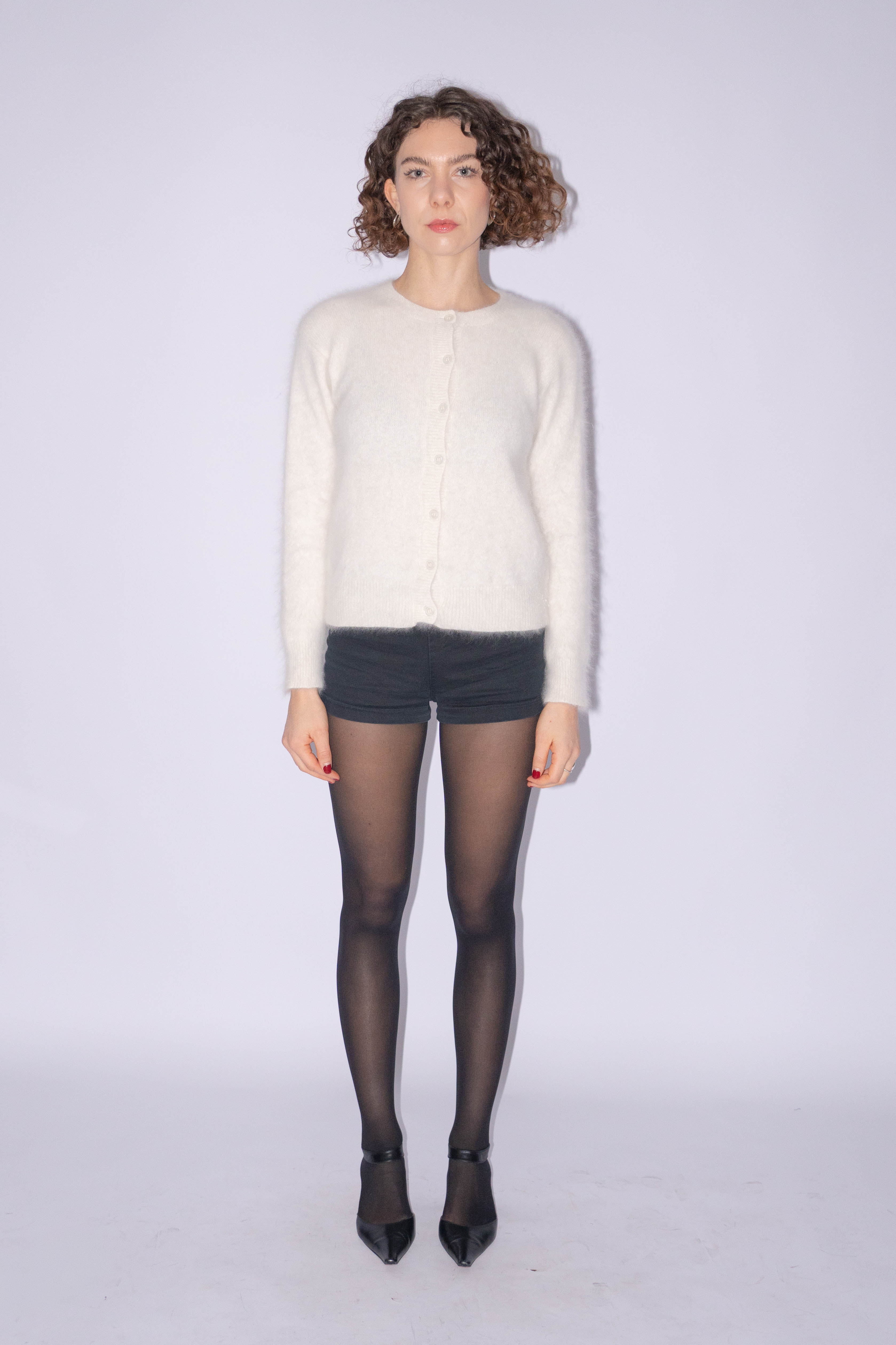 Vintage White Angora Cardigan Size M