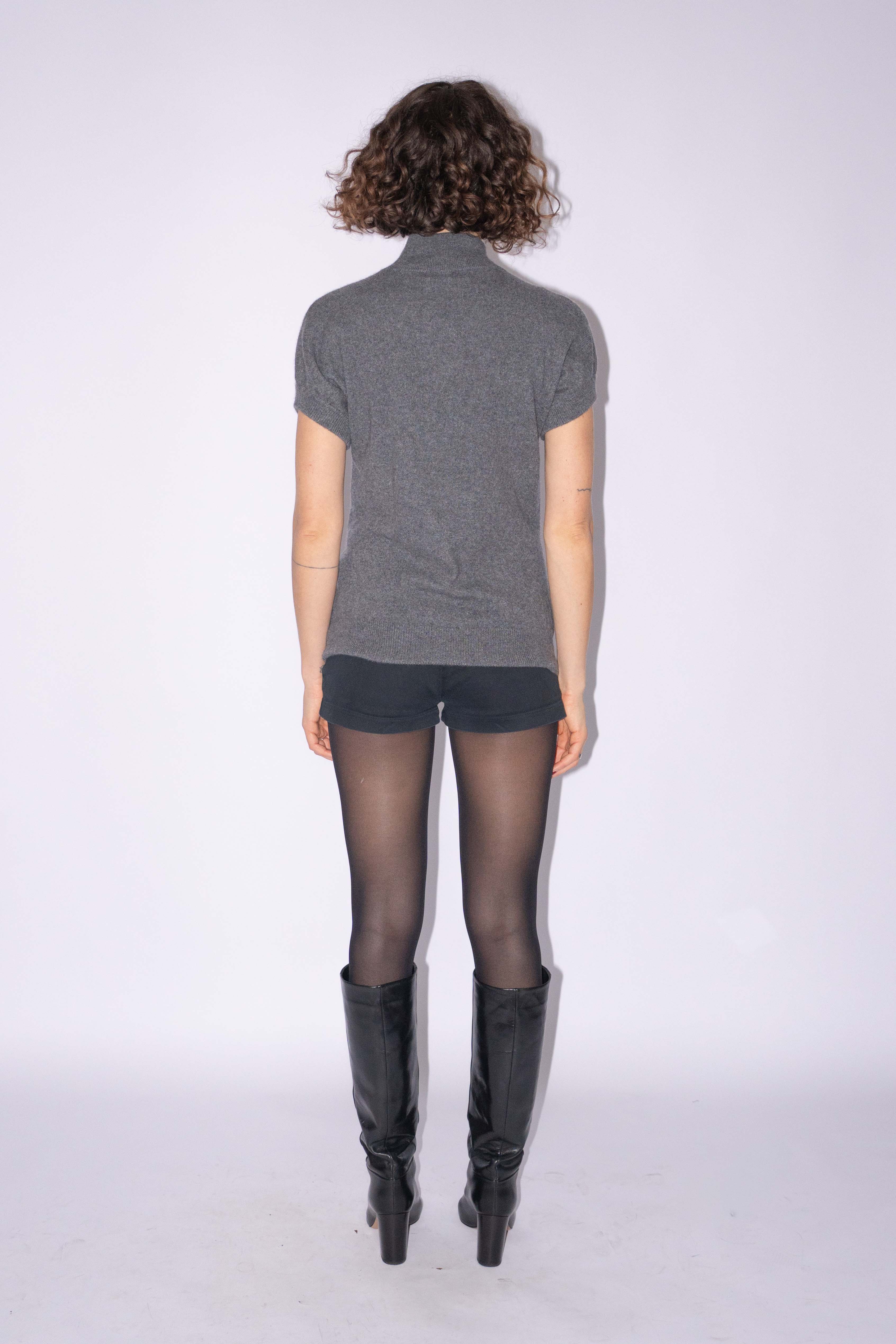 100% Cashmere Short Sleeve Cardigan Grey