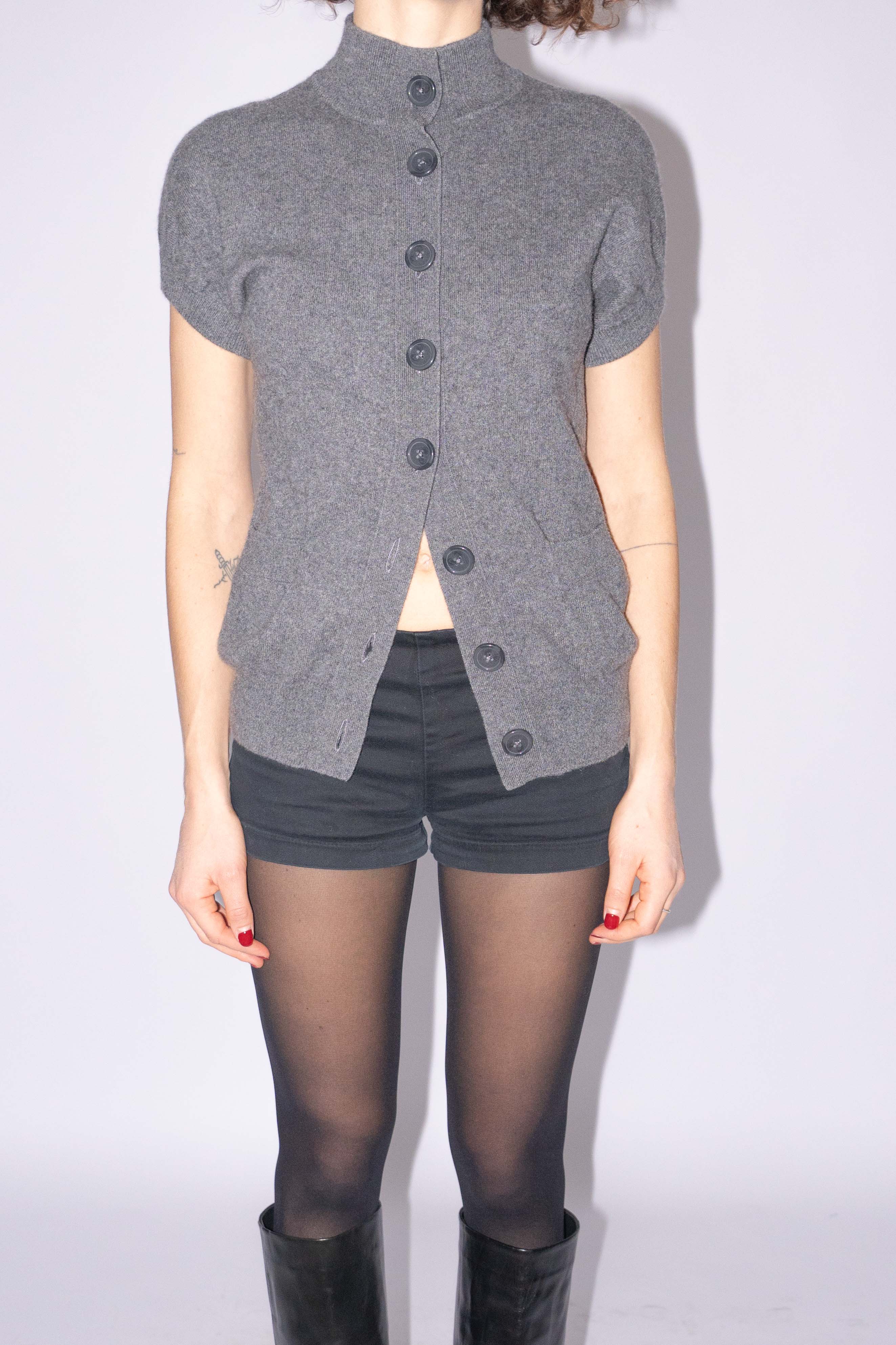 100% Cashmere Short Sleeve Cardigan Grey