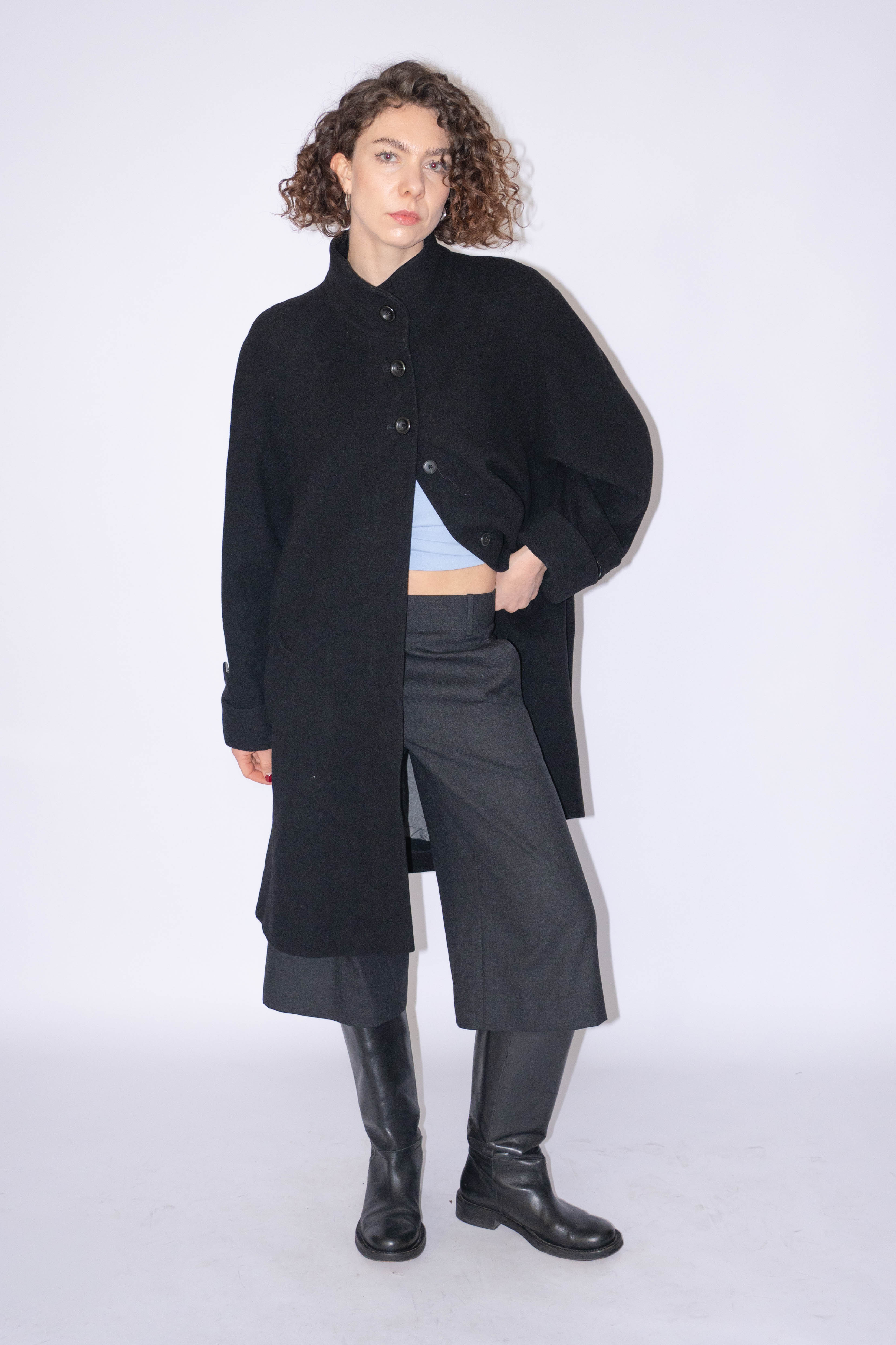 Black Coat Wool Cashmere Mix Size XL
