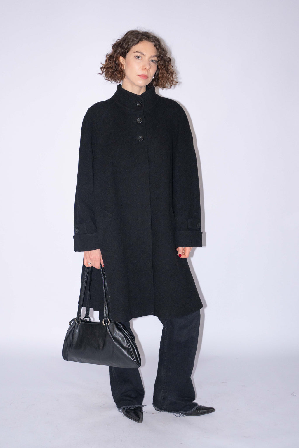 Black Coat Wool Cashmere Mix Size XL