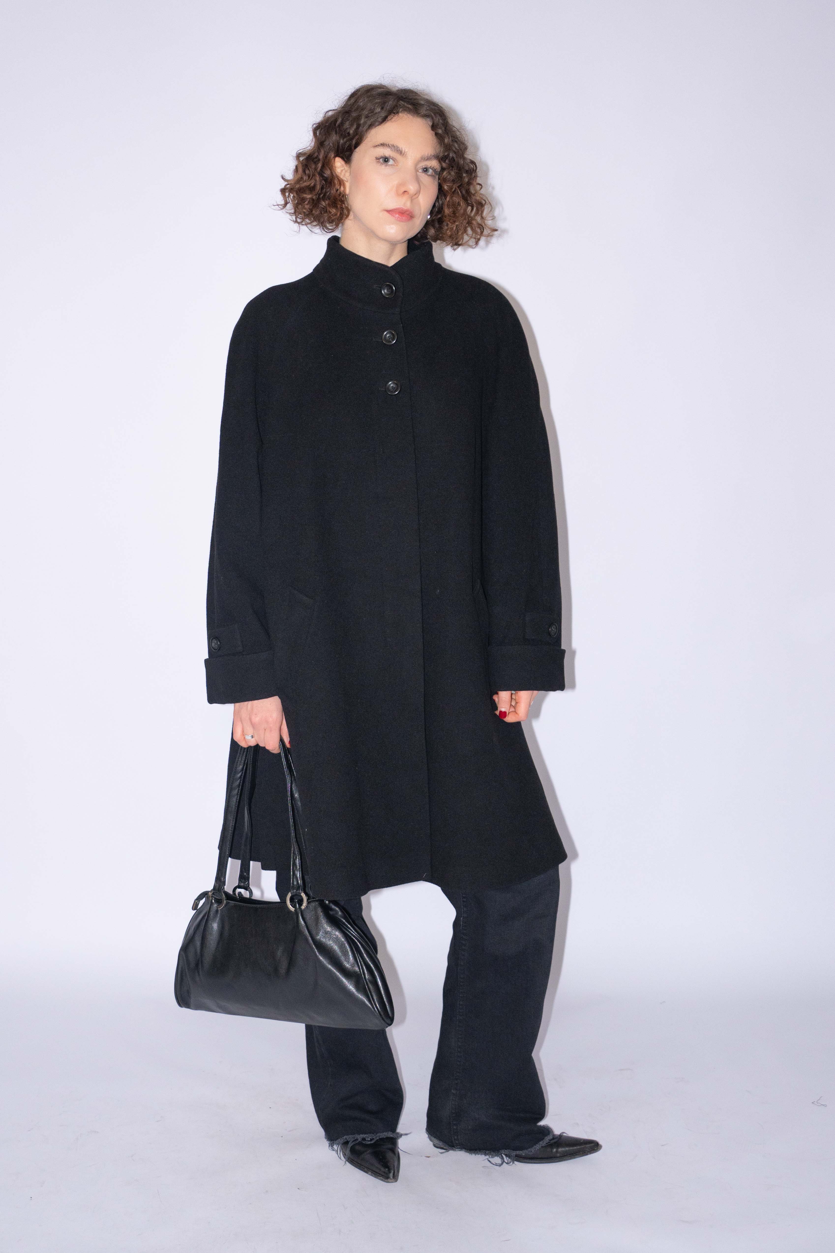 Black Coat Wool Cashmere Mix Size XL