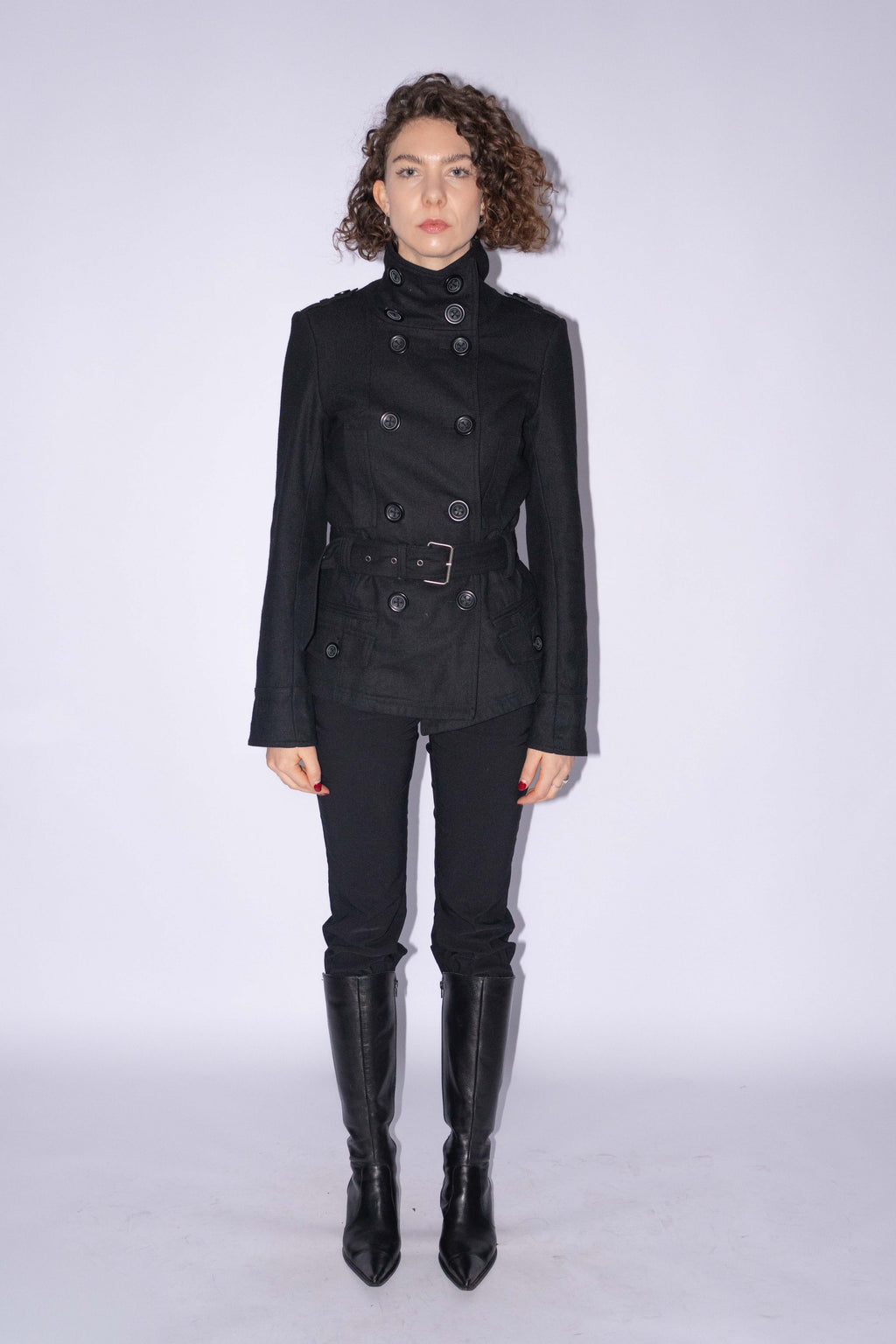 Short Coat High Collar Wool Mix