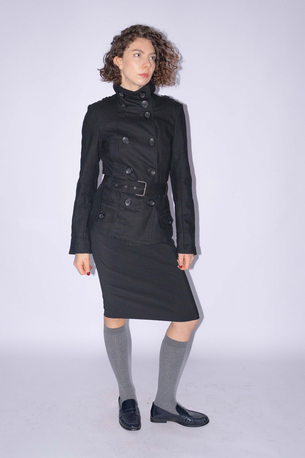 Short Coat High Collar Wool Mix