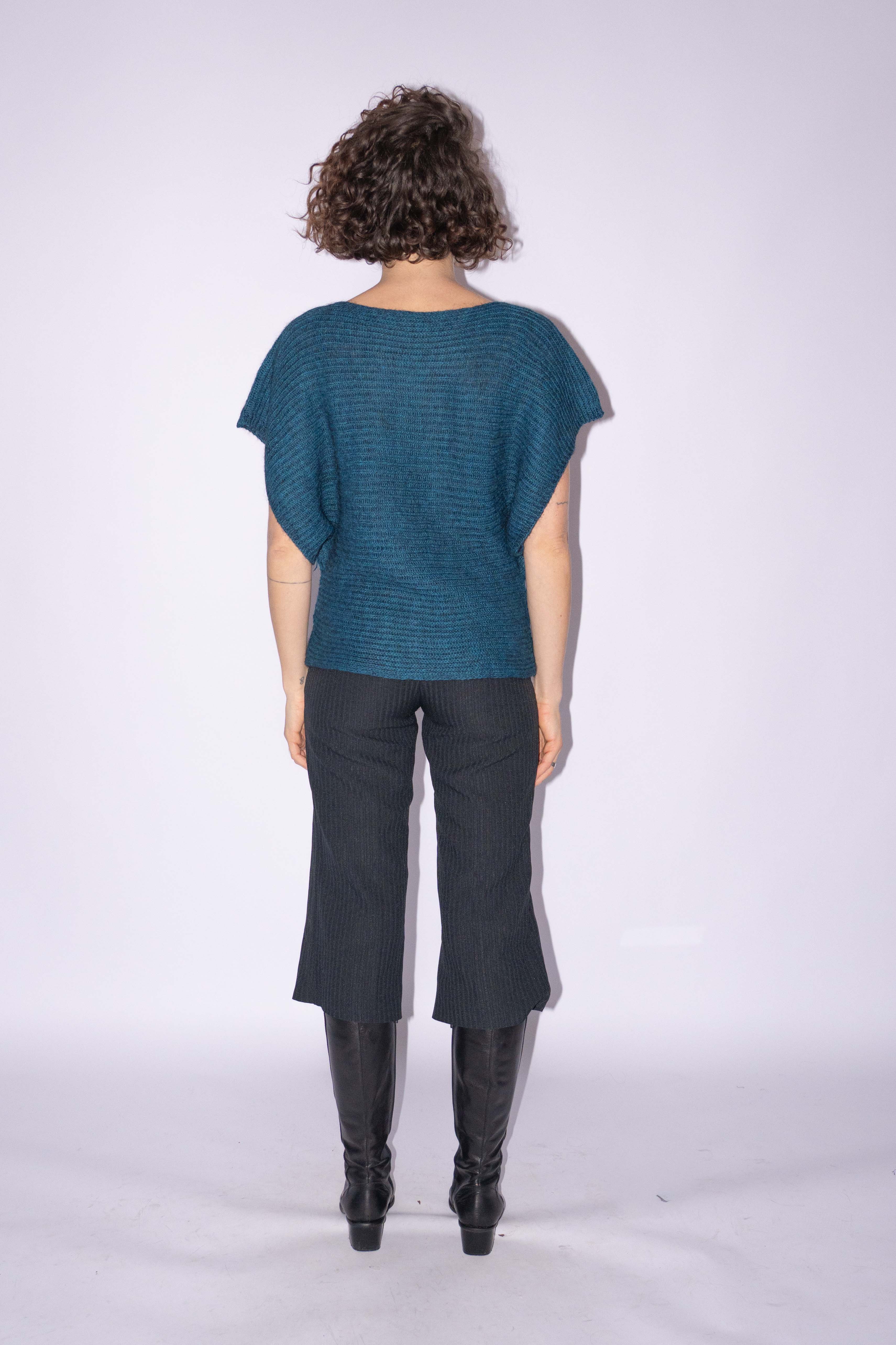 Short Sleeve Knit Top Petrol Mohair Mix