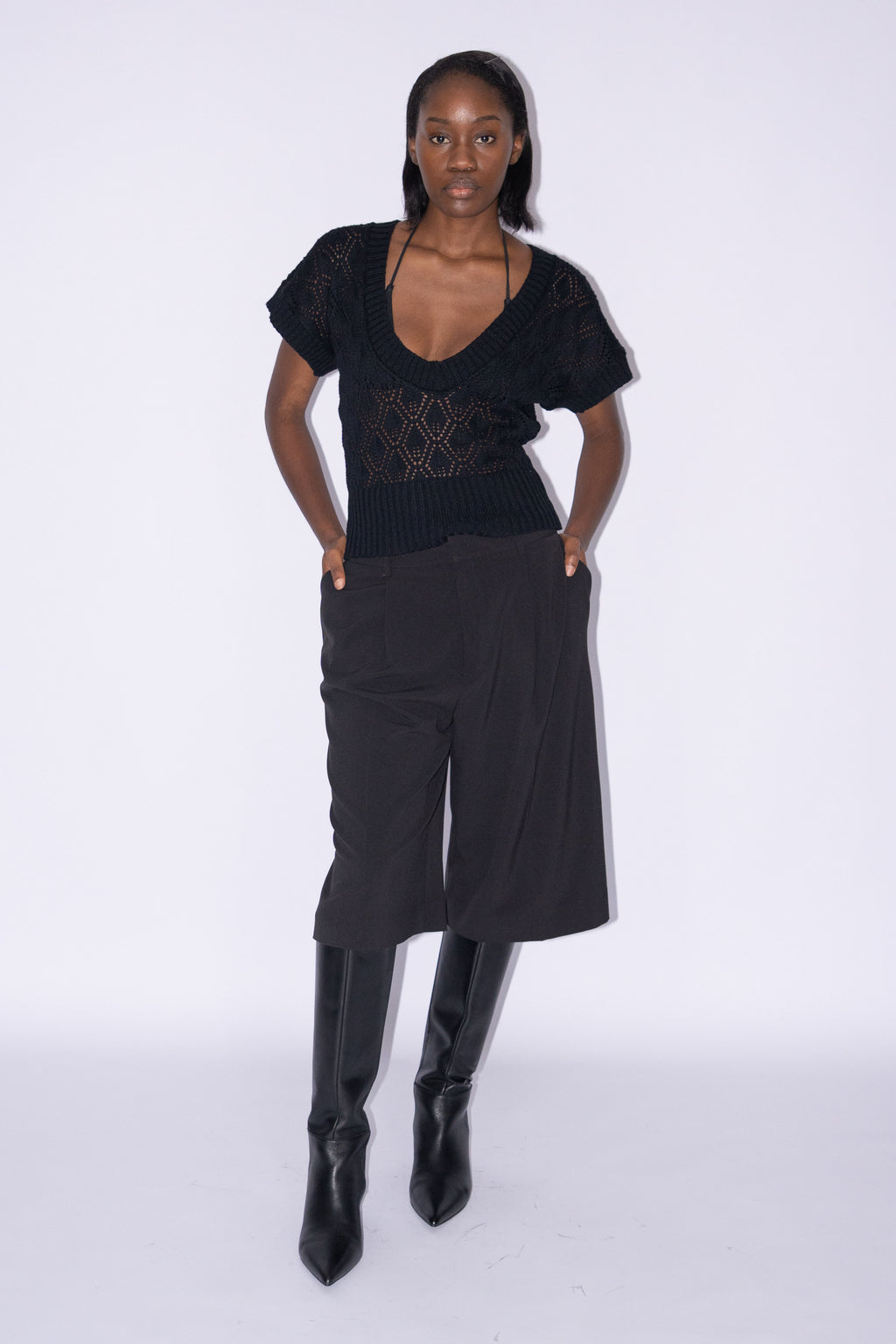 Black Crochet Top - Size M