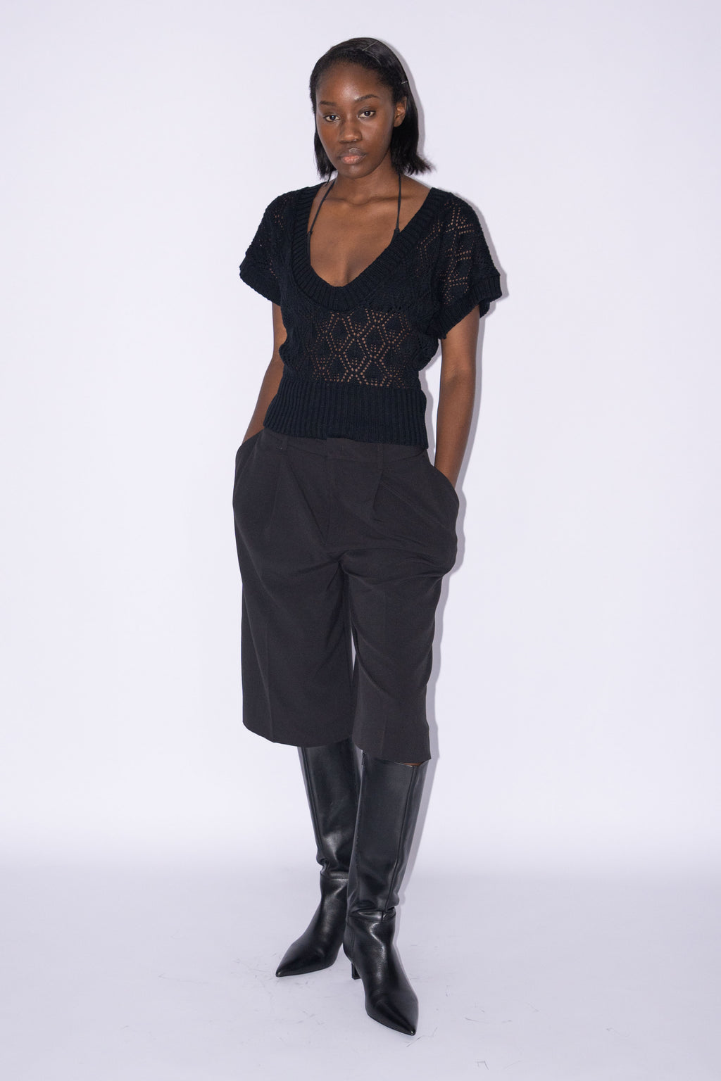 Black Crochet Top - Size M
