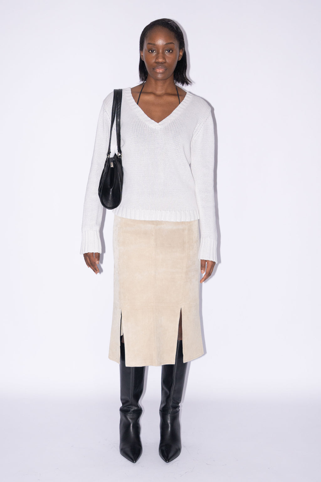White Cotton Jumper V-Neck - Size L