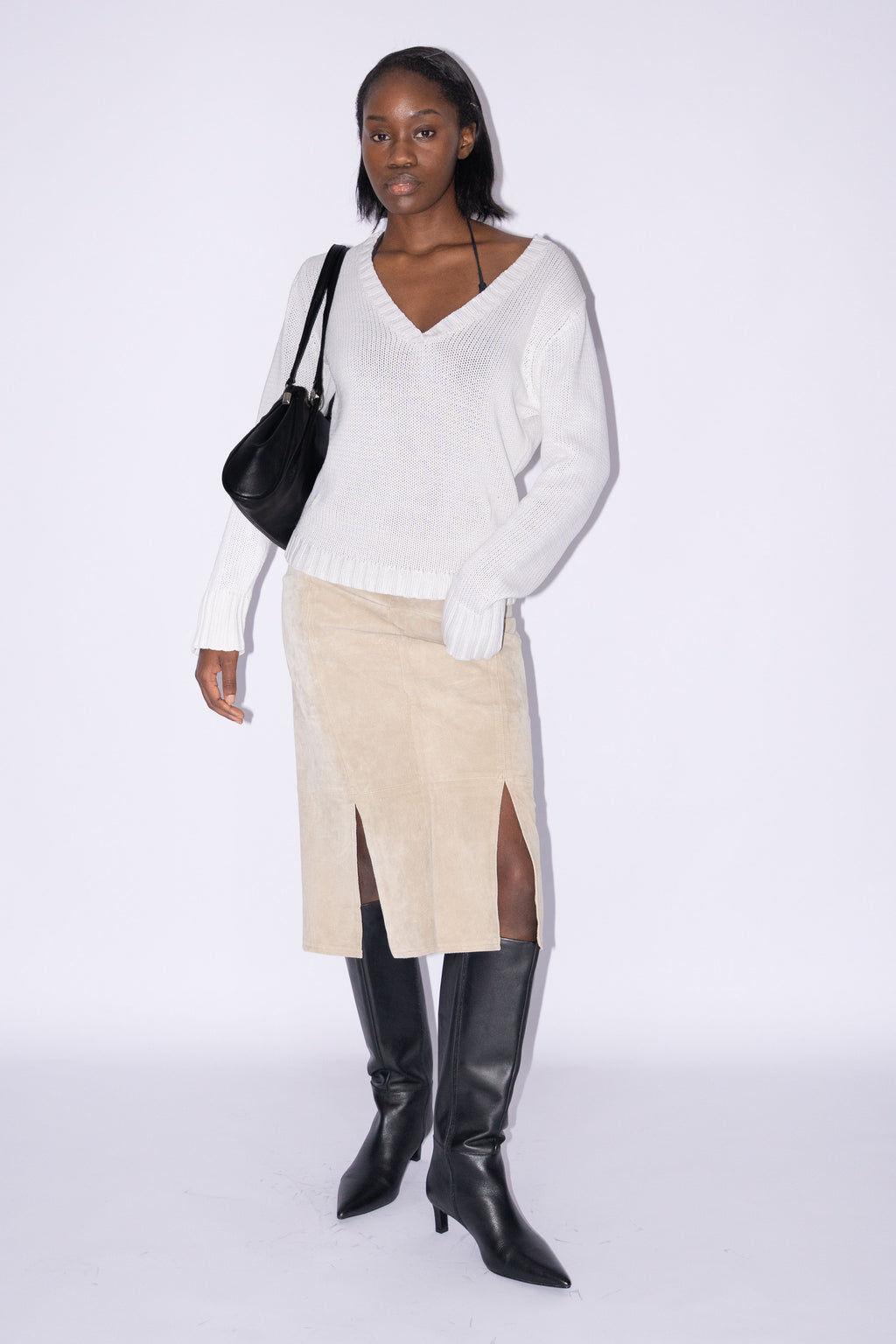 White Cotton Jumper V-Neck - Size L