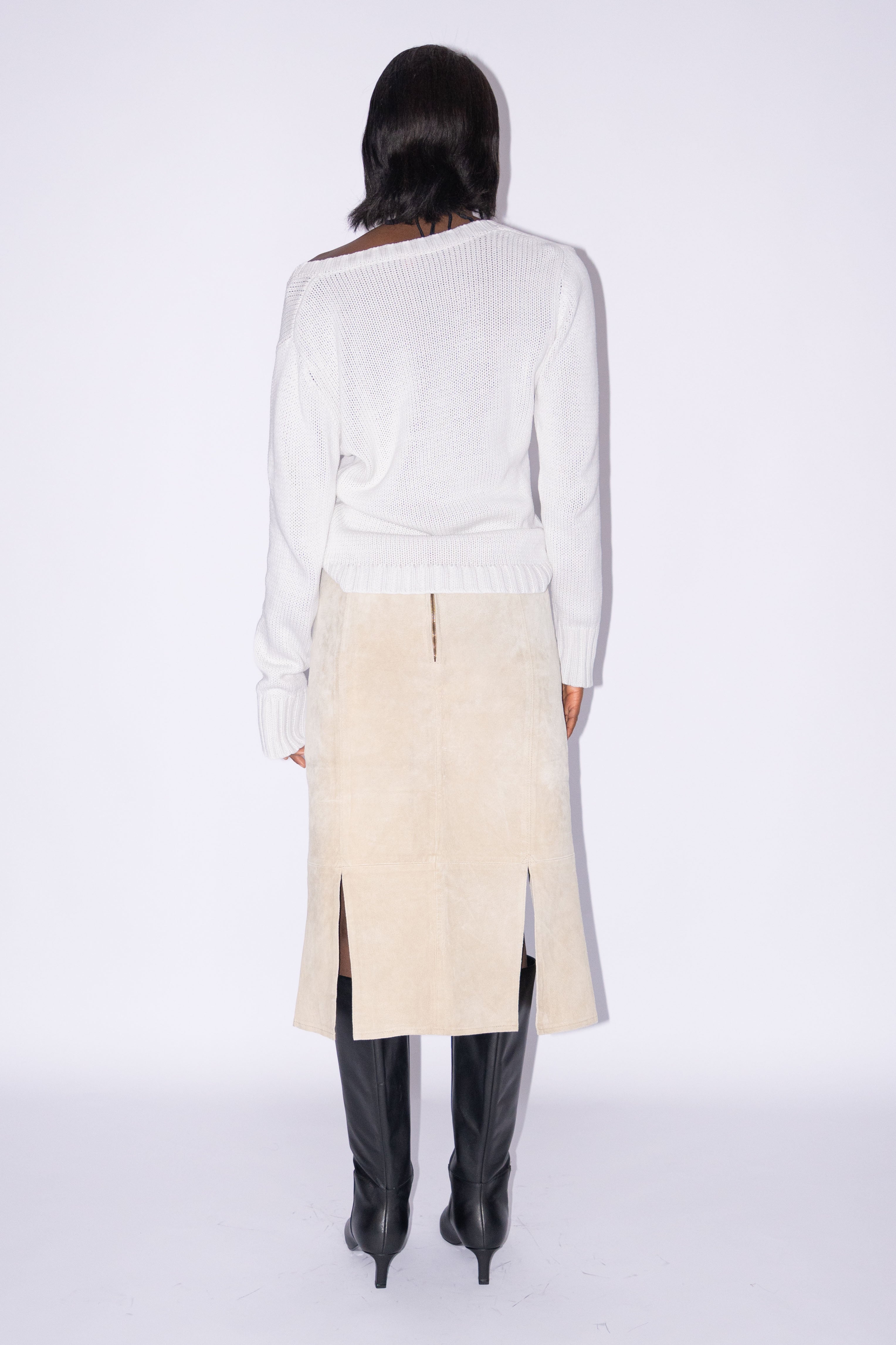 Beige Suede Skirt With Splits