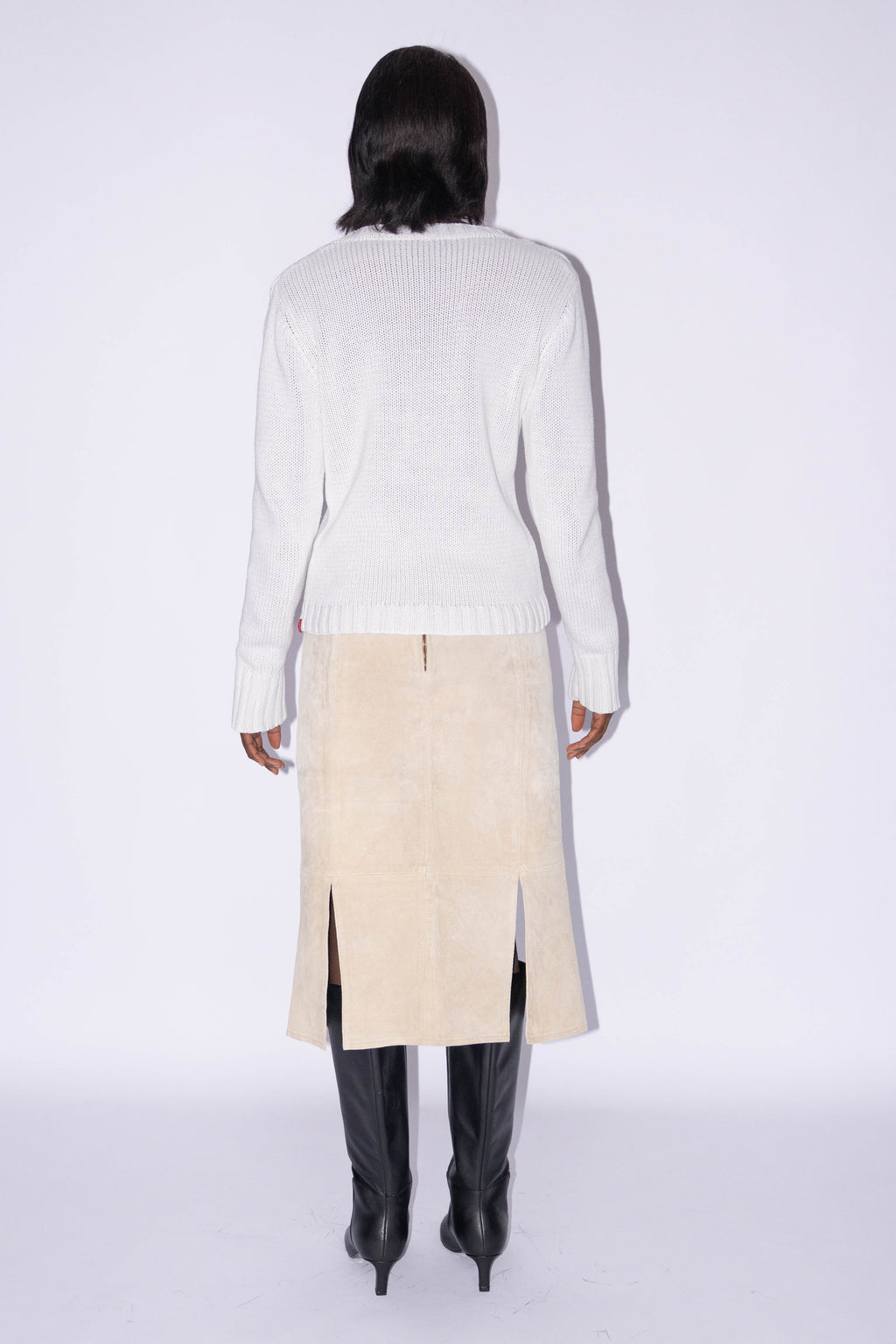 White Cotton Jumper V-Neck - Size L