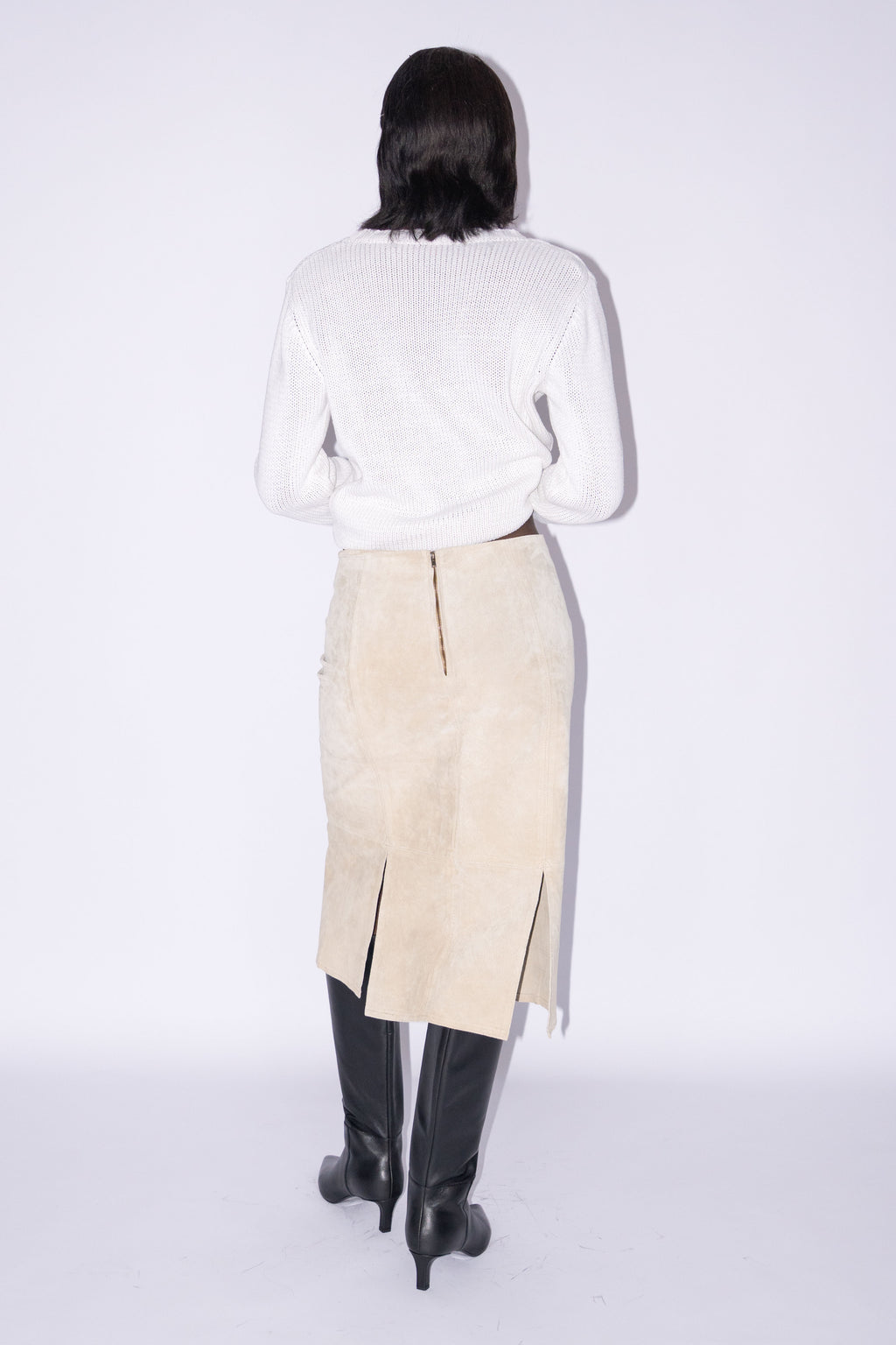 Beige Suede Skirt With Splits - Size L