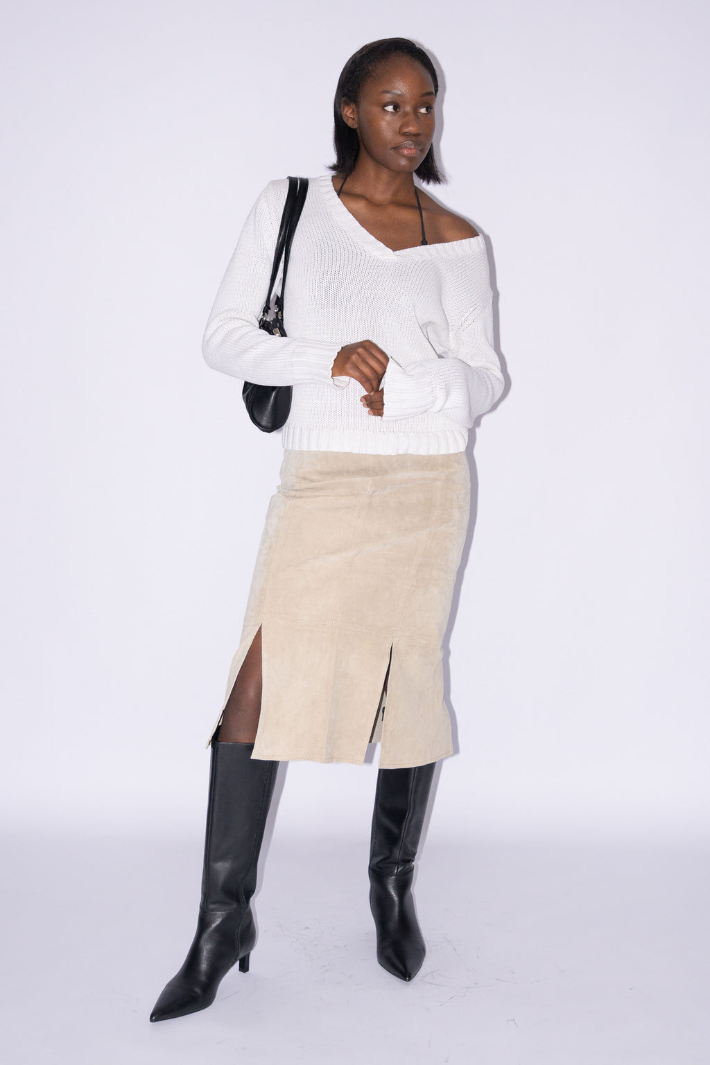 White Cotton Jumper V-Neck - Size L
