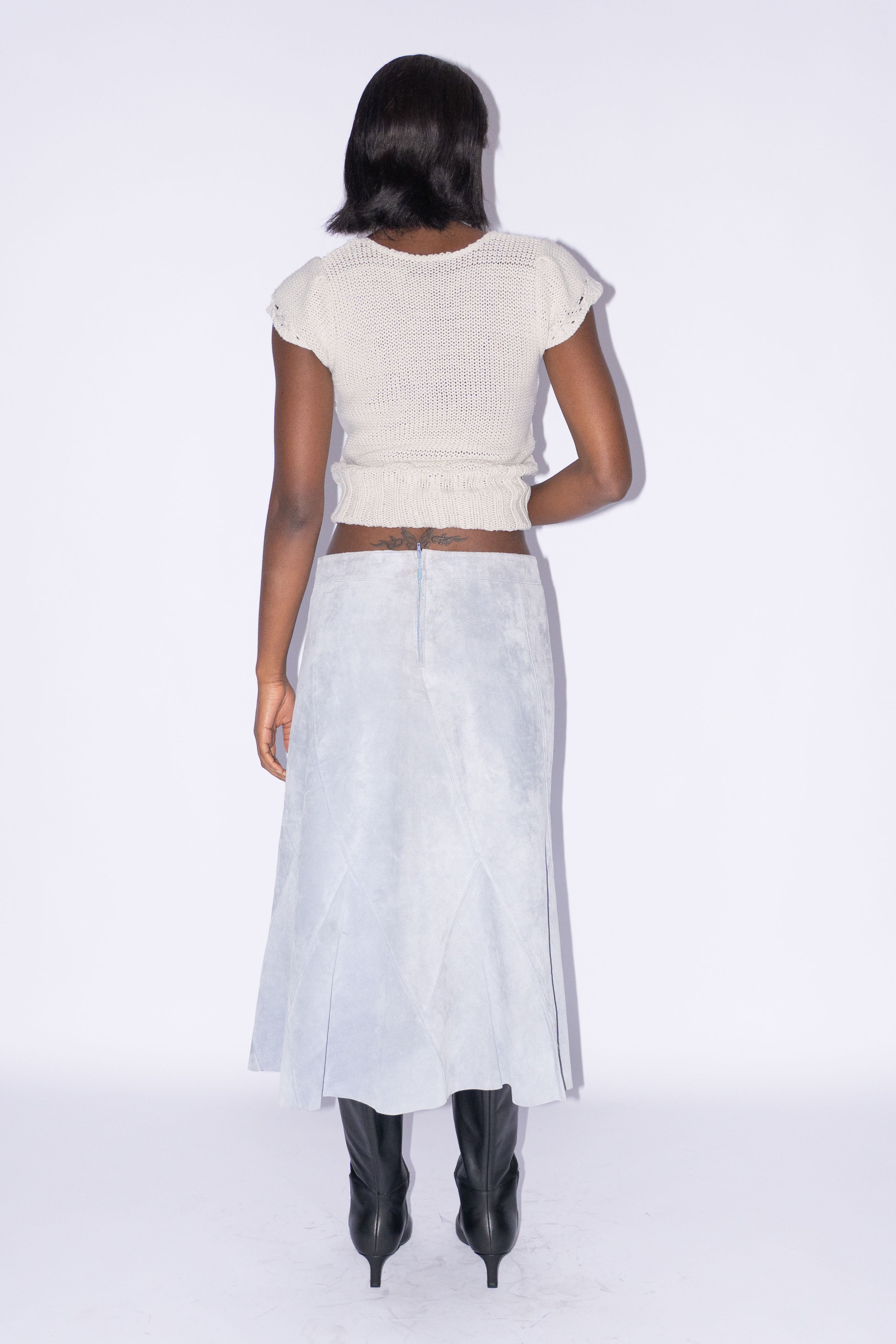 Light Blue Suede Midi Skirt