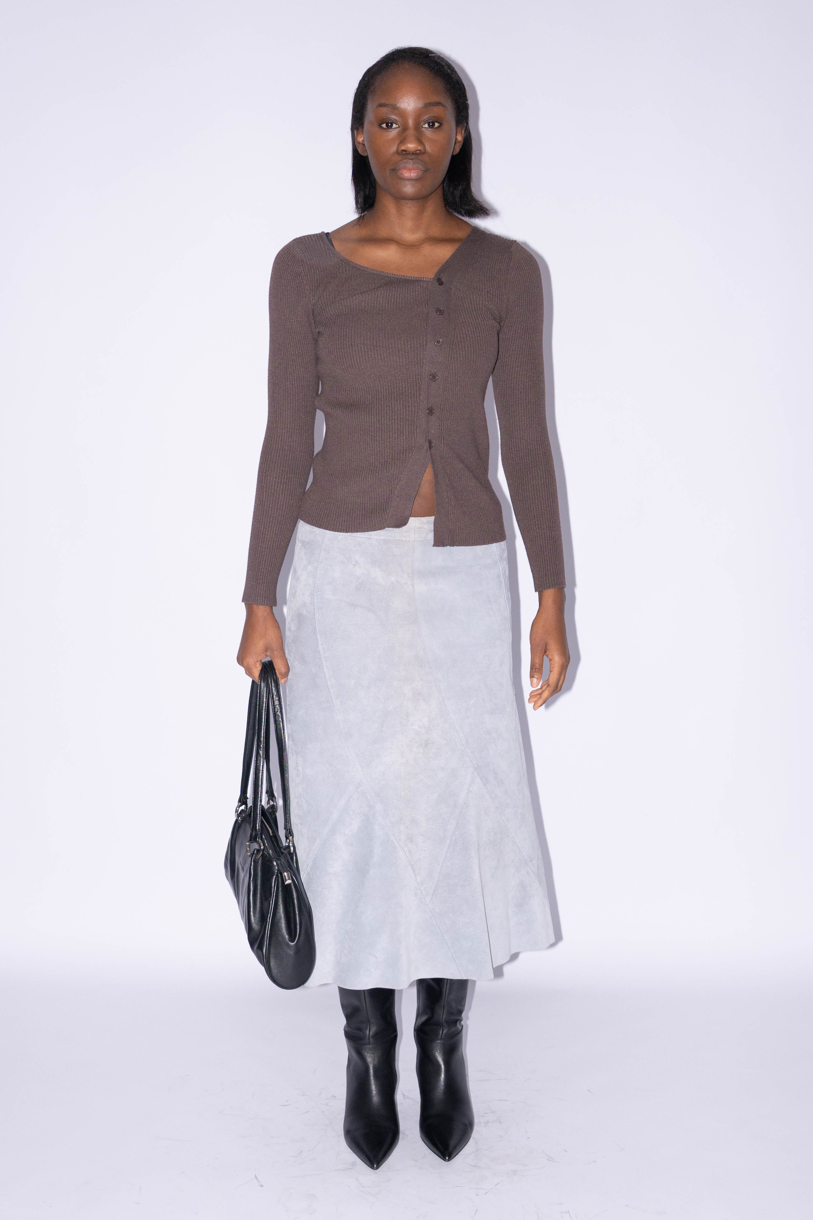 Brown Asymmetric Button Cardigan