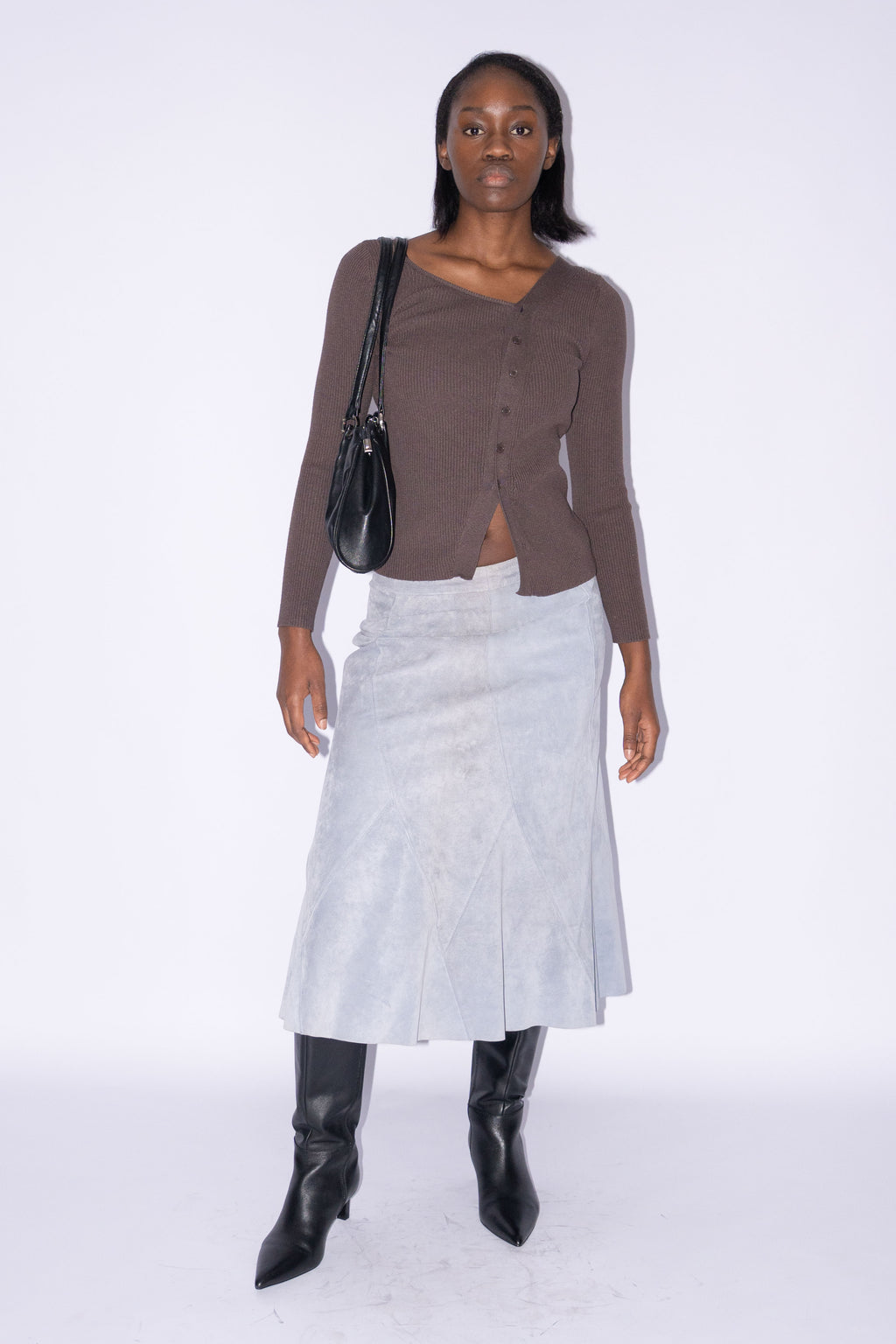 Brown Asymmetric Button Cardigan - Size S