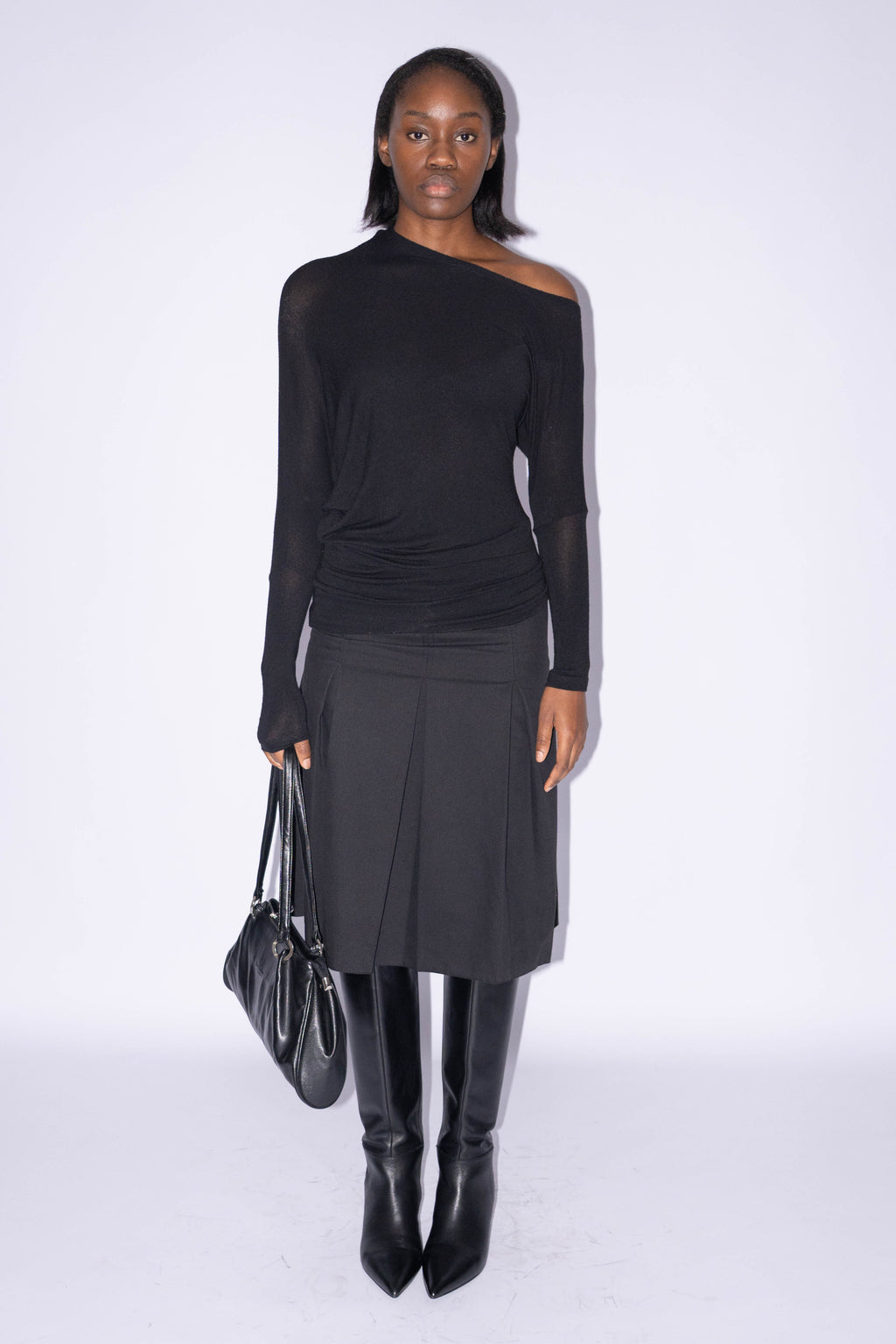 Off Shoulder Asymmetric Black Top - S/M