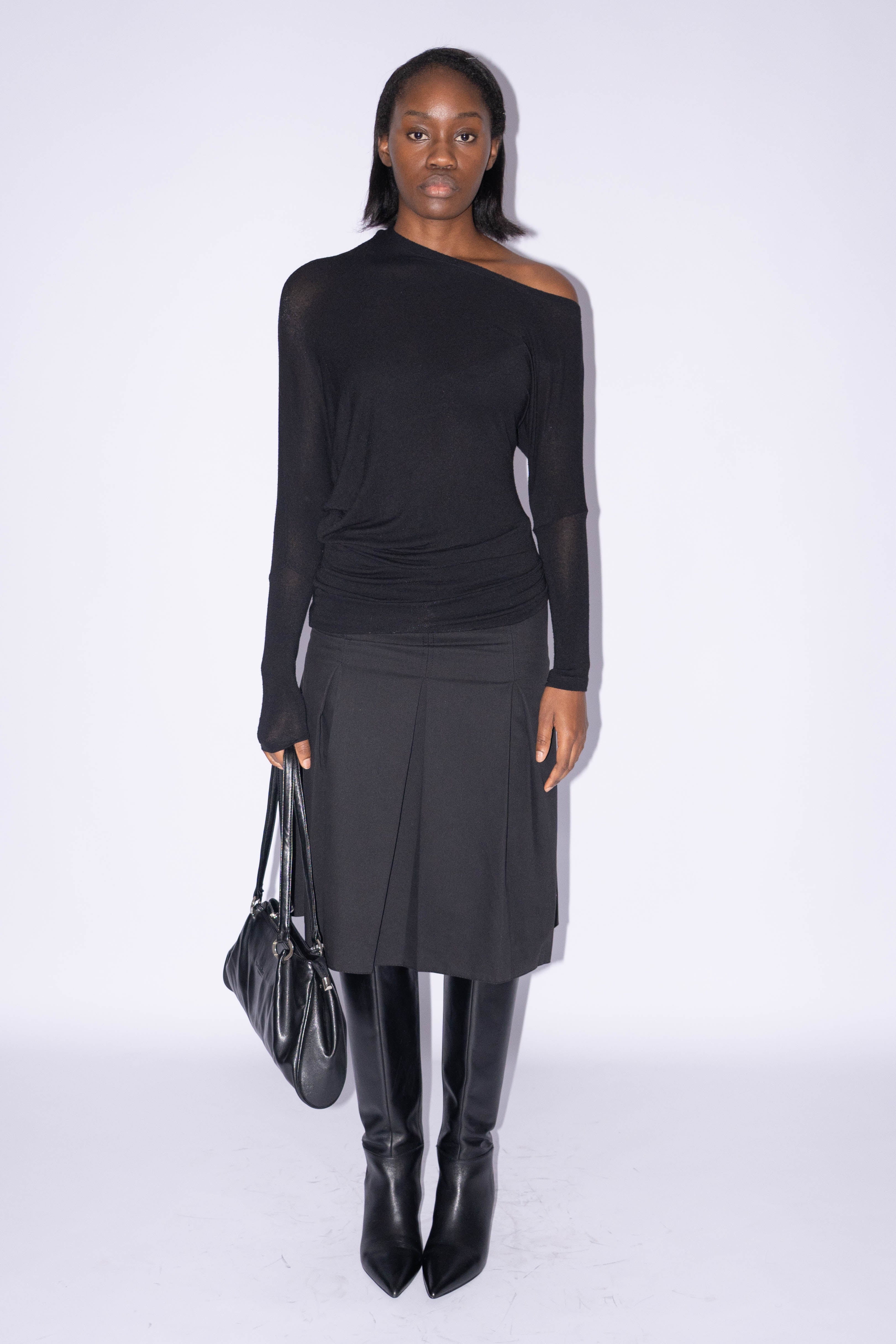 Off Shoulder Asymmetric Black Top - S/M