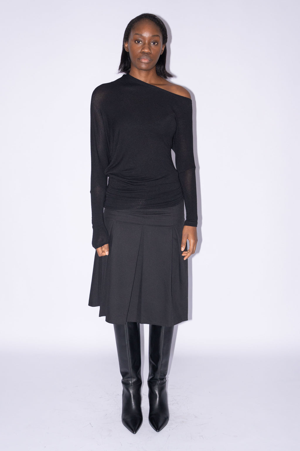 Off Shoulder Asymmetric Black Top - S/M