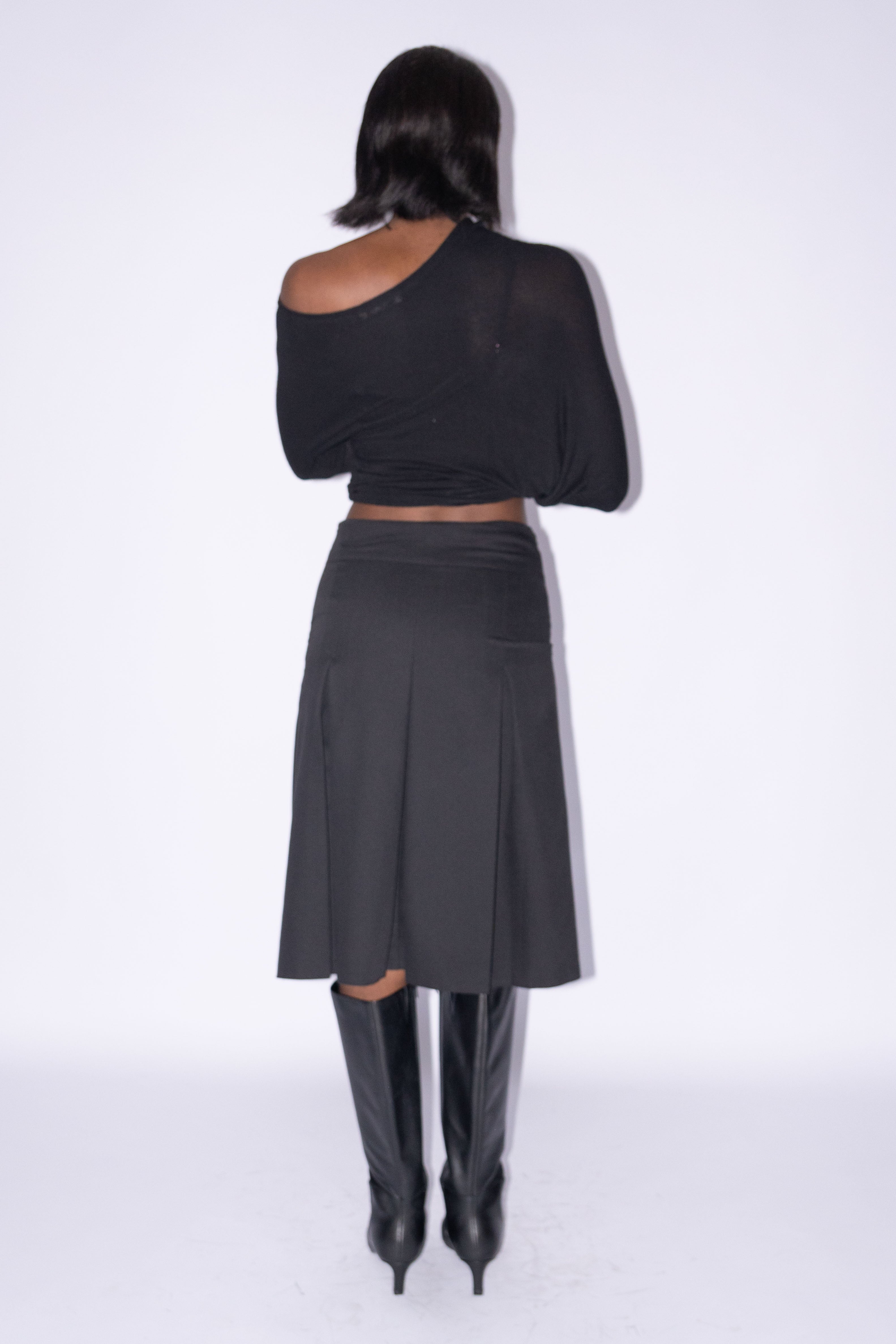 Black Pleated Midi Skirt