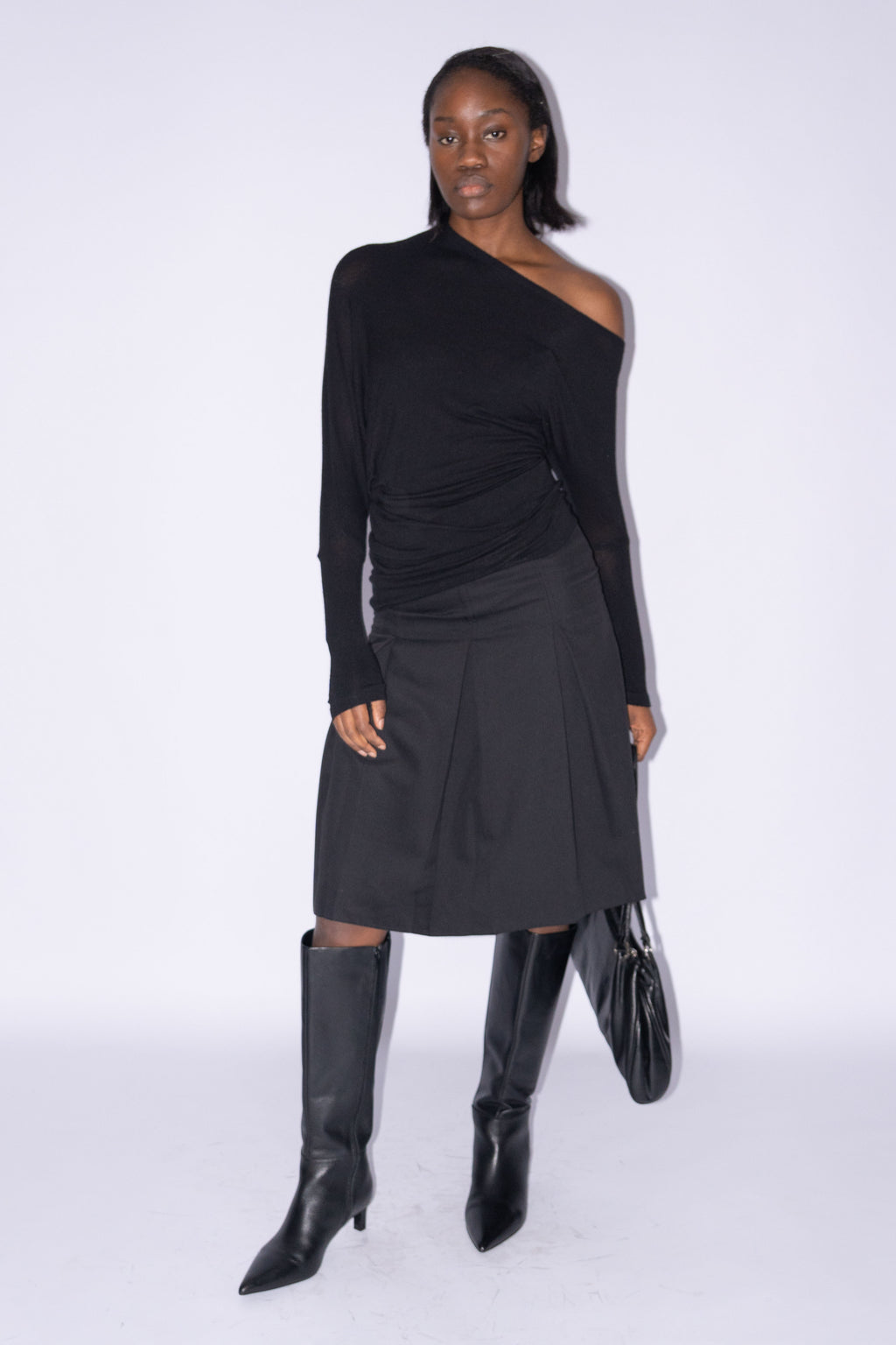 Off Shoulder Asymmetric Black Top - S/M