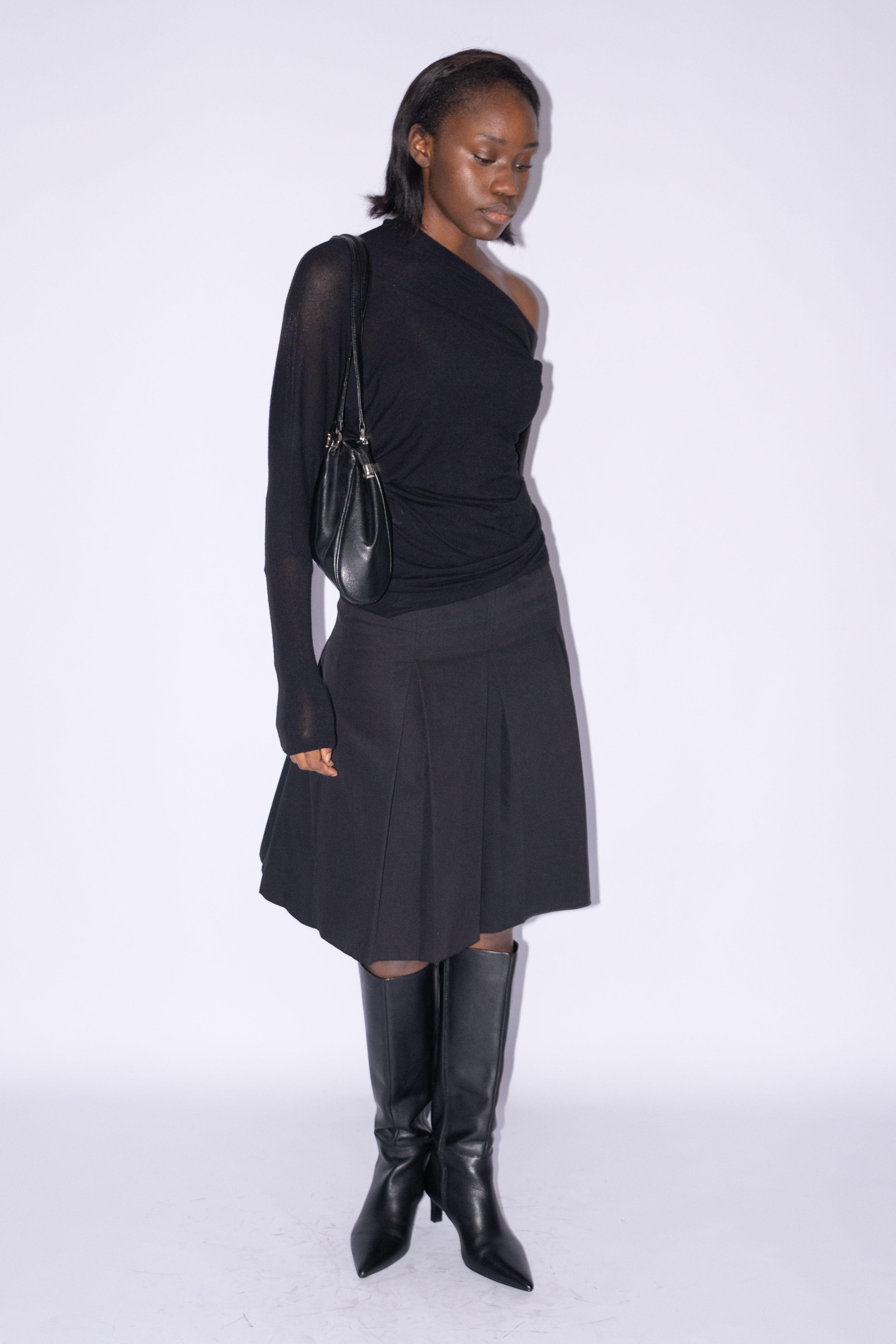 Black Pleated Midi Skirt