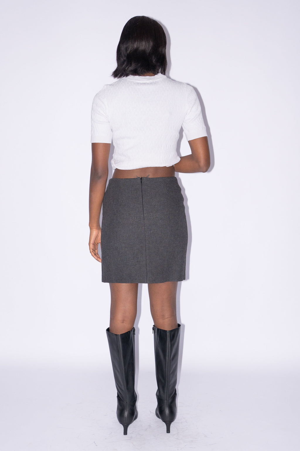 Grey Midi Skirt Wool - Size S