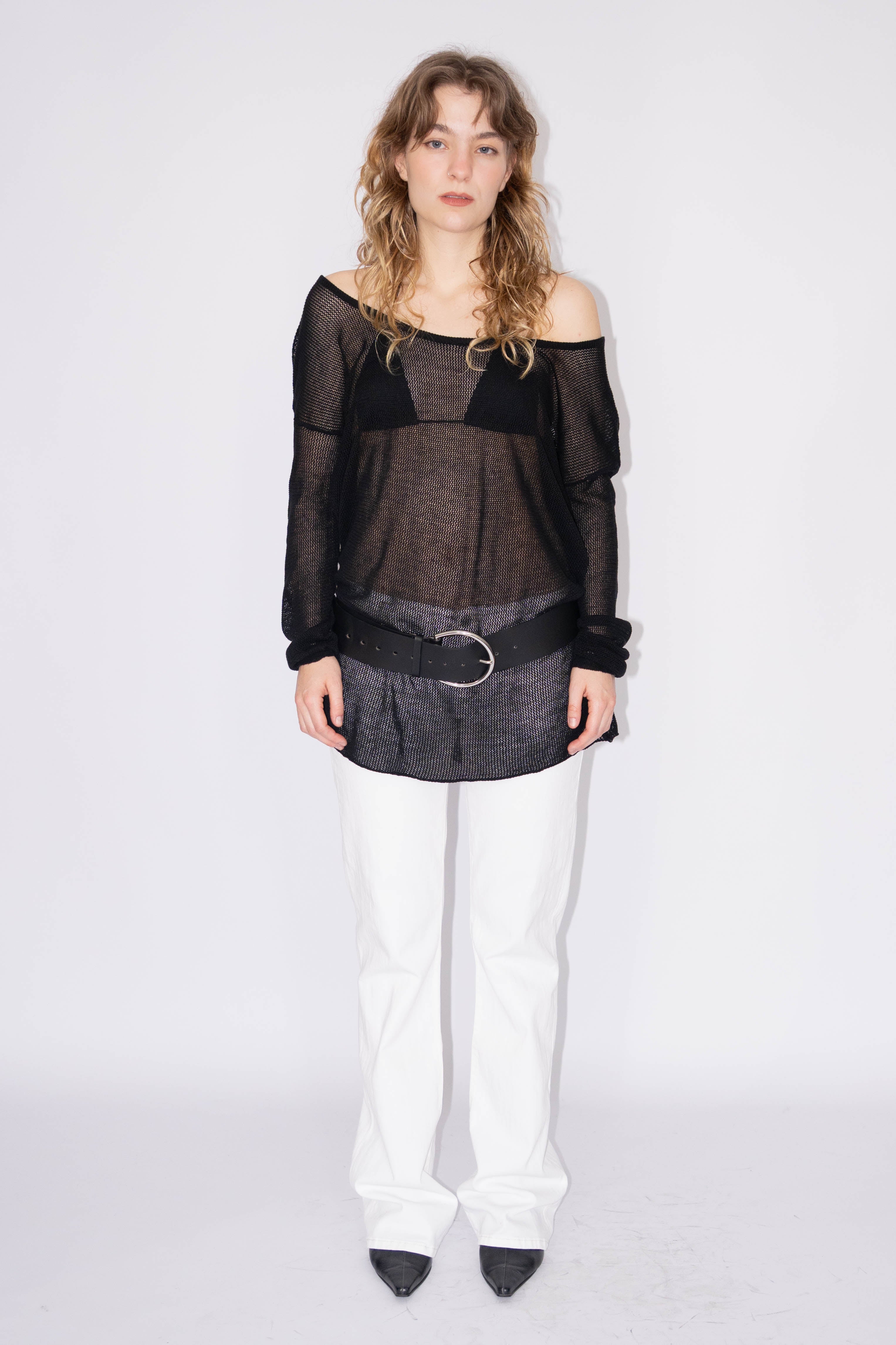Cotton Mesh Top Black - Size XL