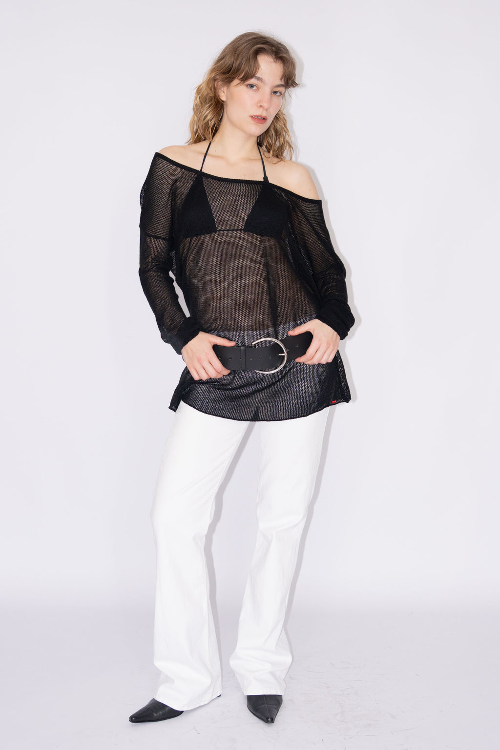 Cotton Mesh Top Black - Size XL