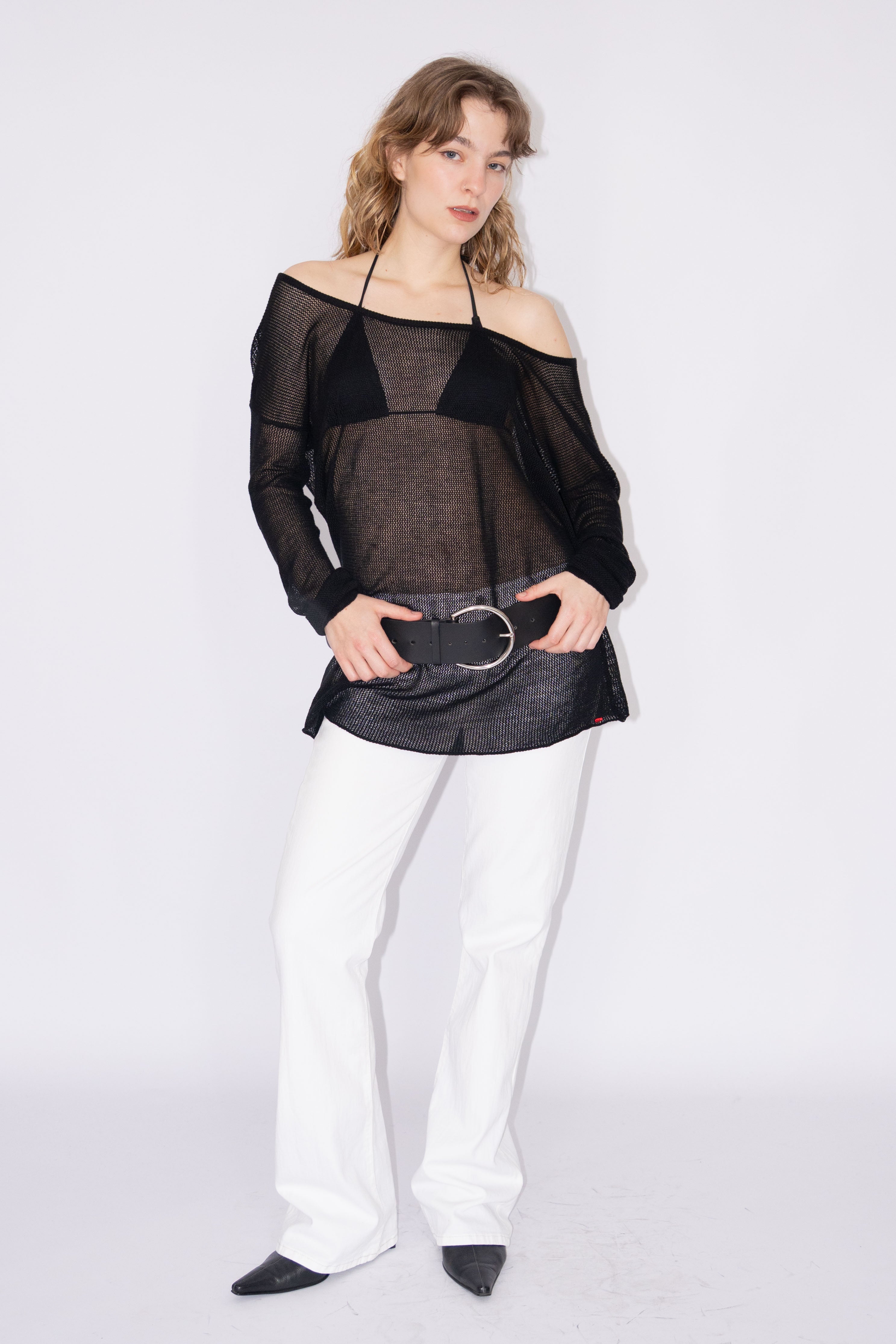 Cotton Mesh Top Black - Size XL