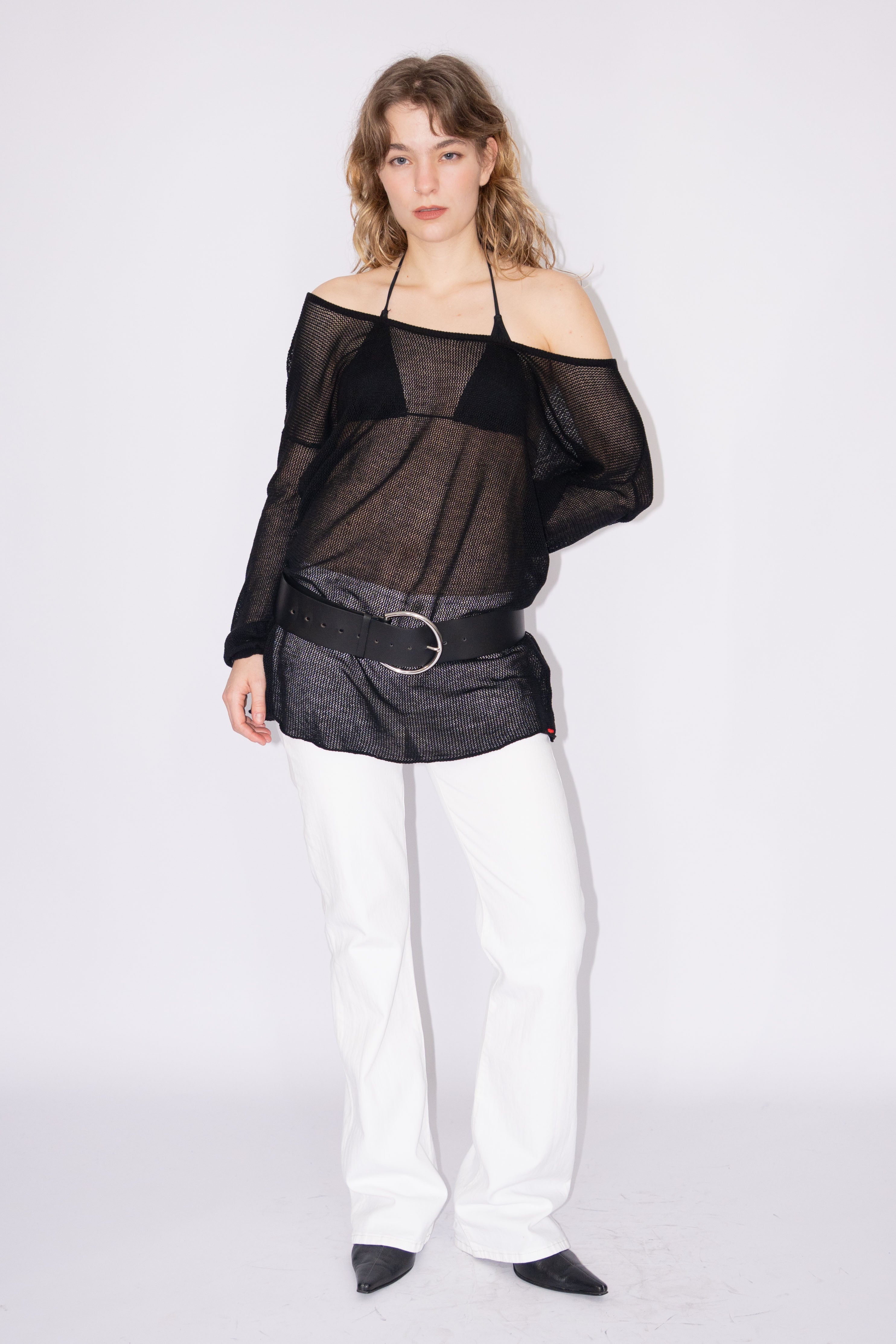 Cotton Mesh Top Black - Size XL