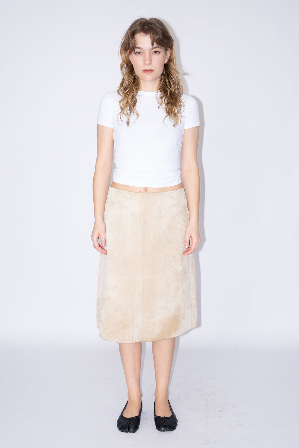 Beige Suede Skirt Midi - Size L