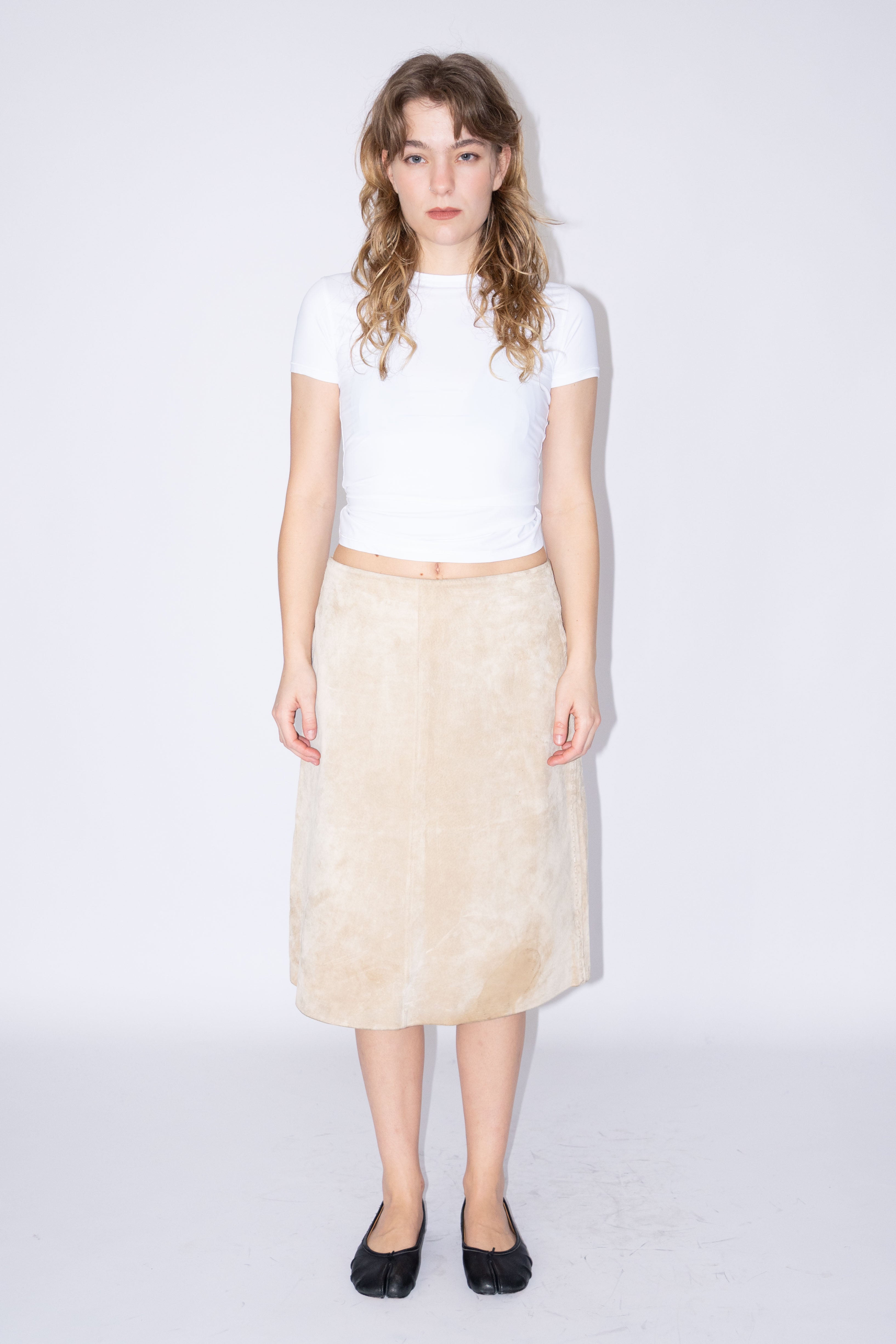 Beige Suede Skirt Midi