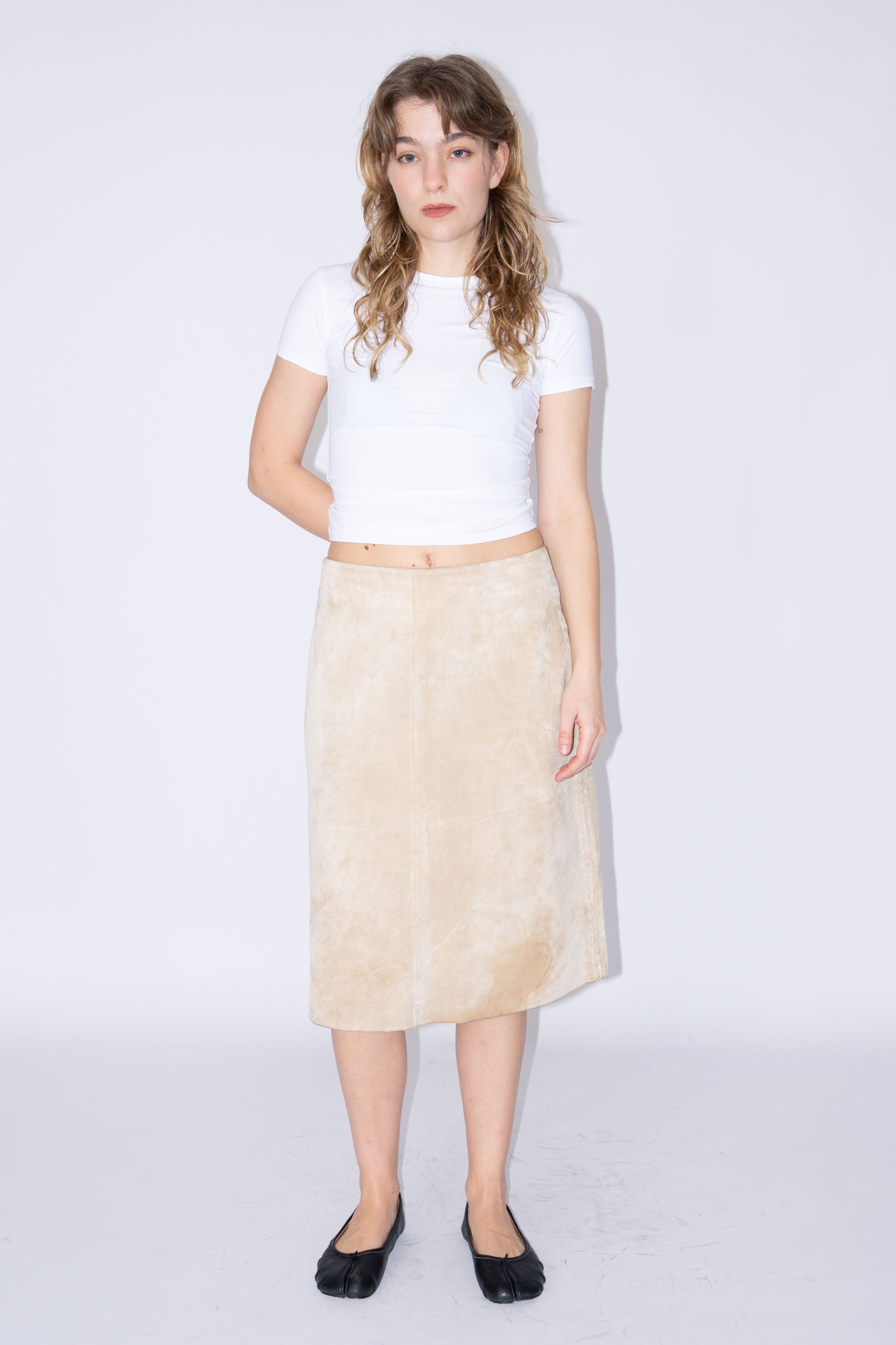 Beige Suede Skirt Midi