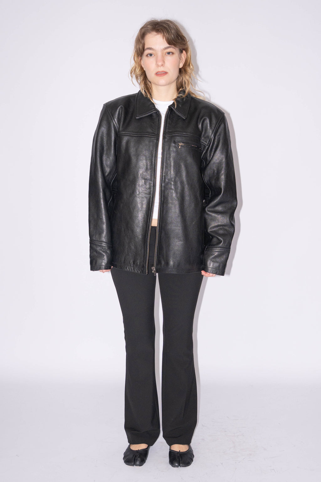 Boxy Leather Jacket - Size L