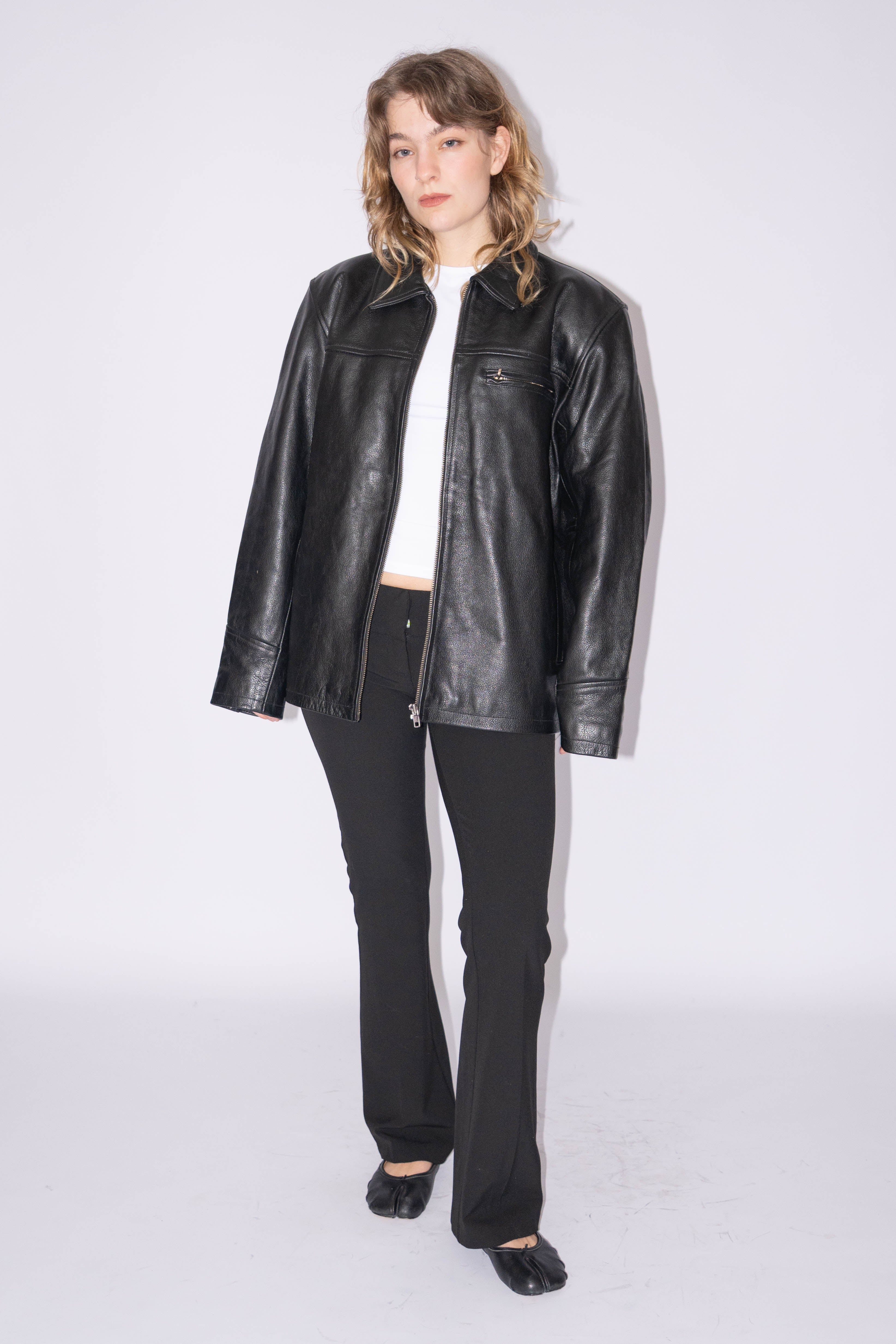 Boxy Leather Jacket - Size L