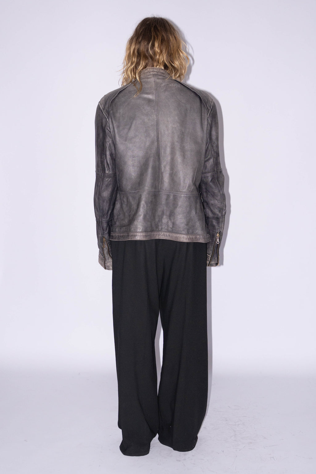 Grey Biker Jacket Washed Effect - Size L